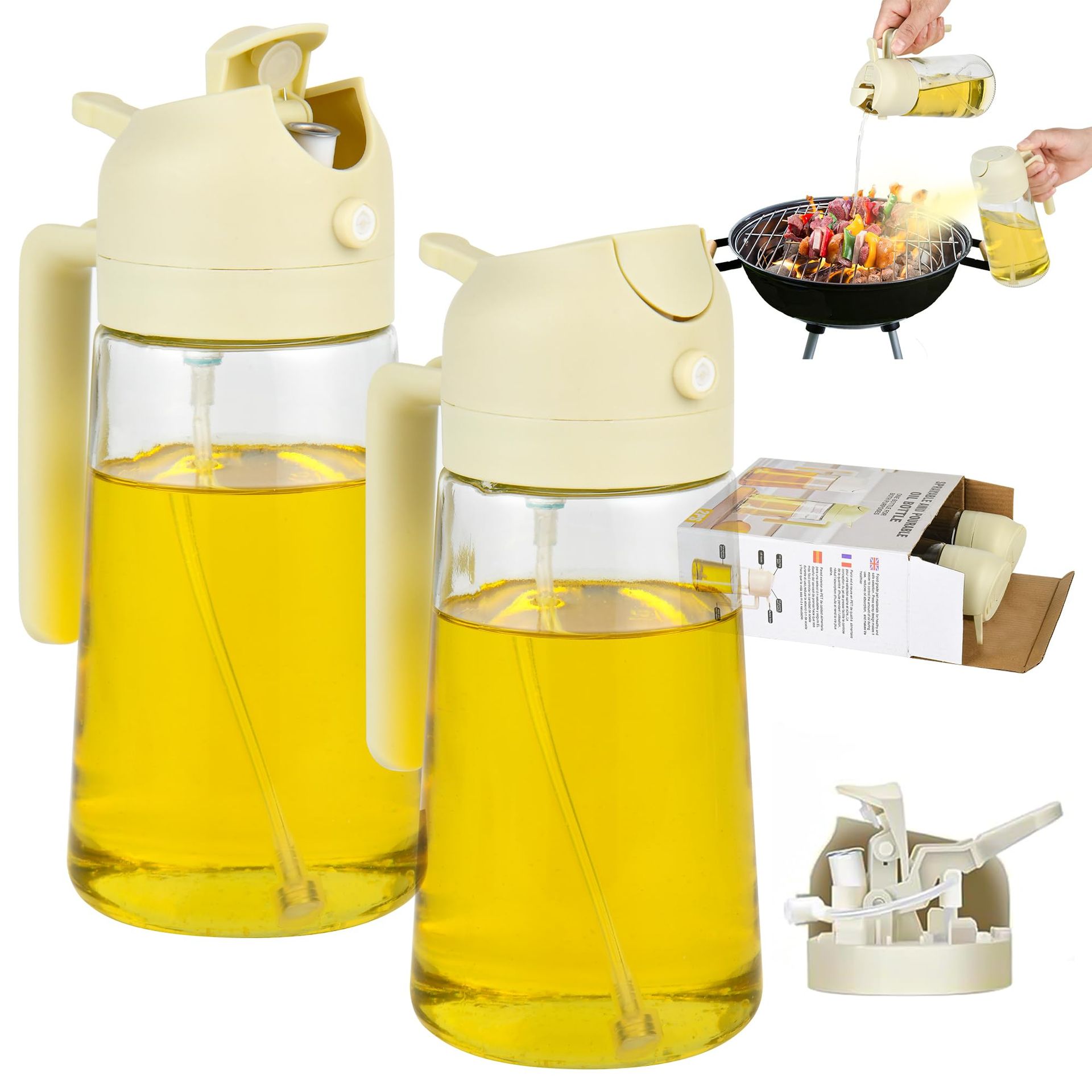470ml Glass Oil Spray & Dispenser Bottle 2 Pack - Ideal for Air Fryer Cooking