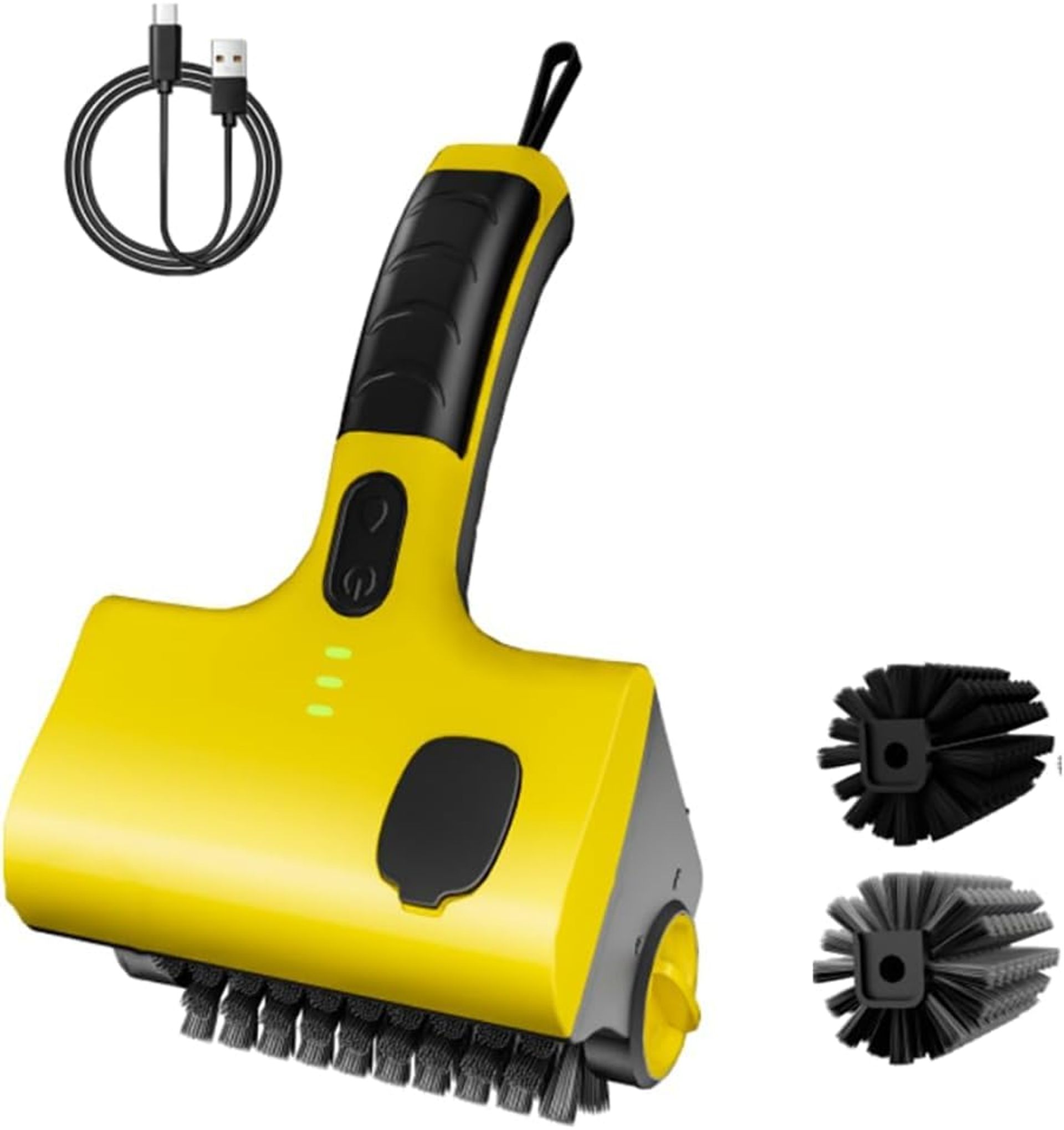 Cordless Electric Grill Brush 2600mAh Rechargeable 2 Rotating Heads Water Spray Function - Yellow One Size