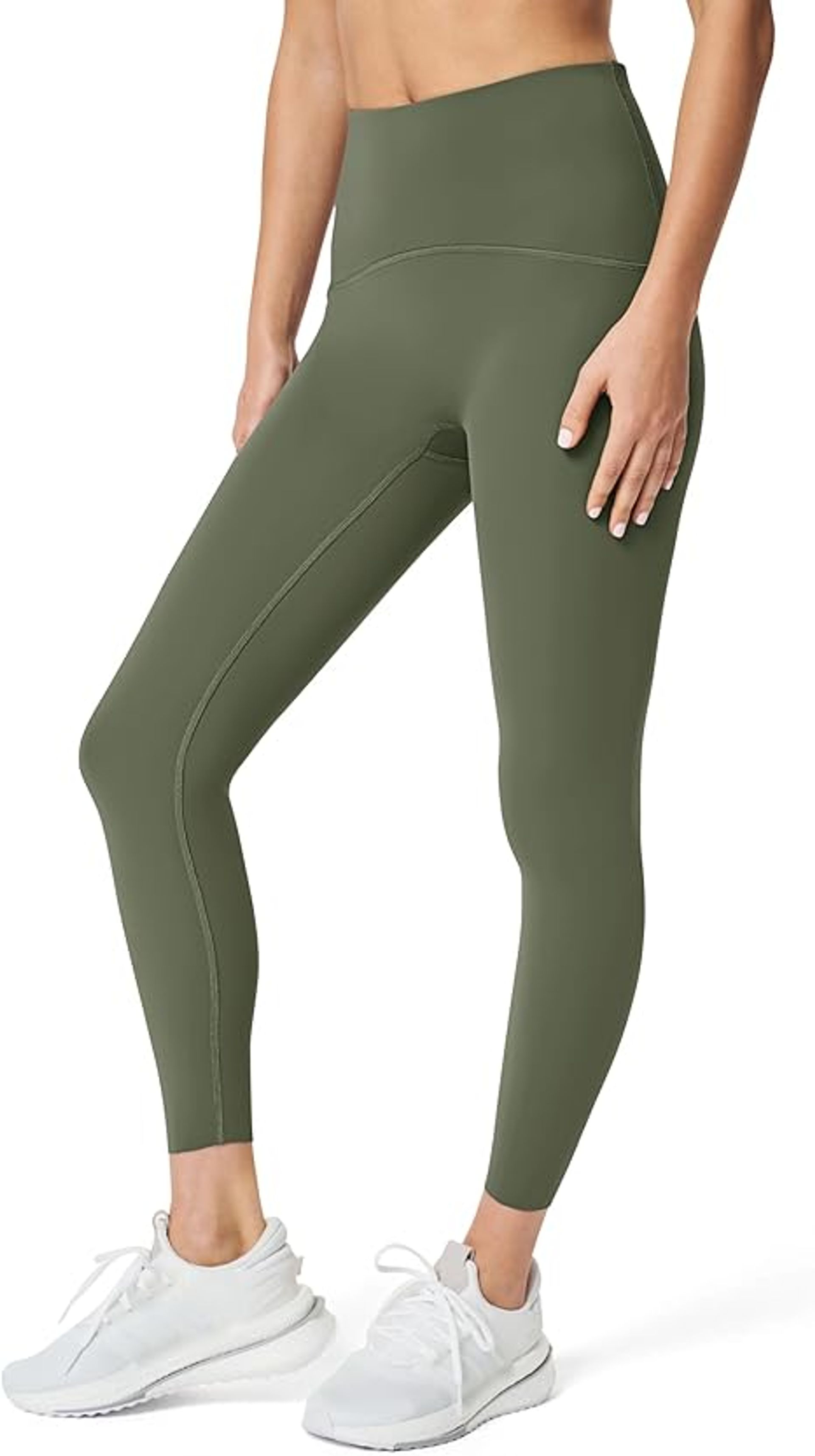 High Waisted Women's Gym Leggings with Tummy Control, 7/8 Yoga Pants for Workout & Running - Olive Green Small