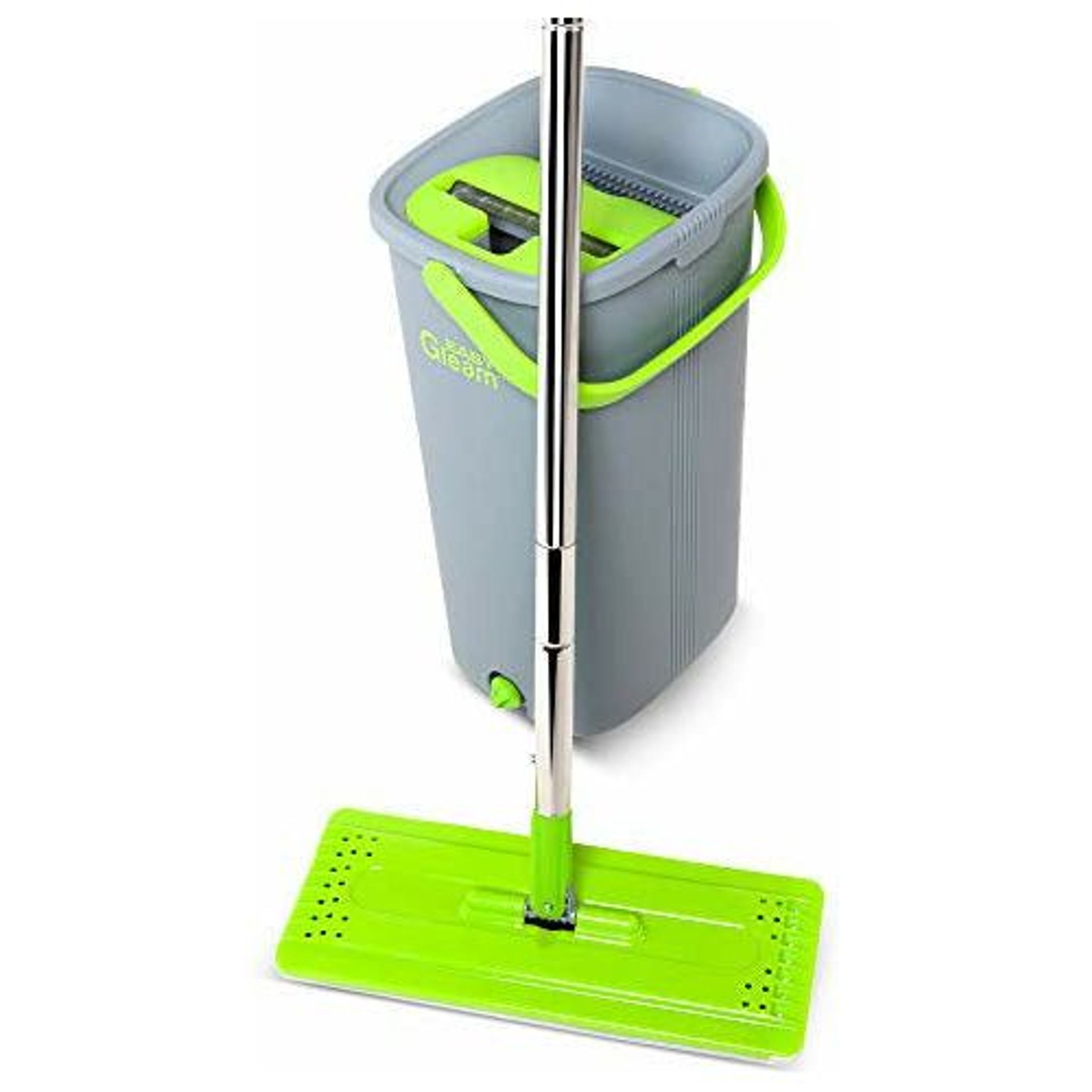 Easy Gleam Mop and Bucket Set - Two-Chamber Cleaning Bucket for Wet and Dry Use - Reusable Microfiber Flat Mop with Stainless Steel Handle - Compact Design for All Floor Types - Green, 23x19x39 cm