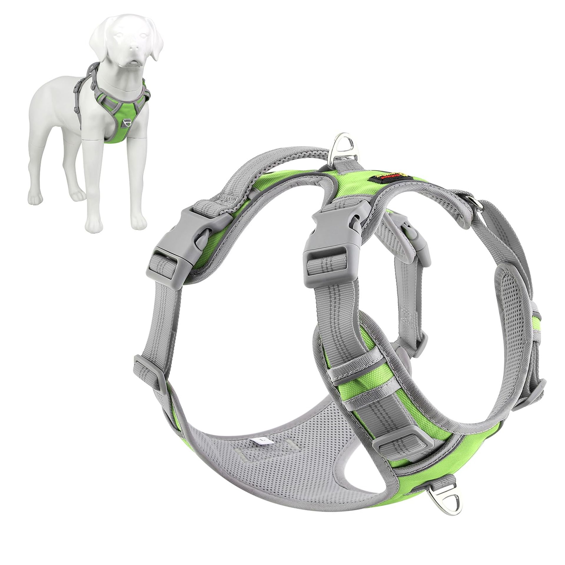 No Pull Dog Harness Reflective Adjustable Vest with Control Handle Easy Neck Release for Walking - Green XL