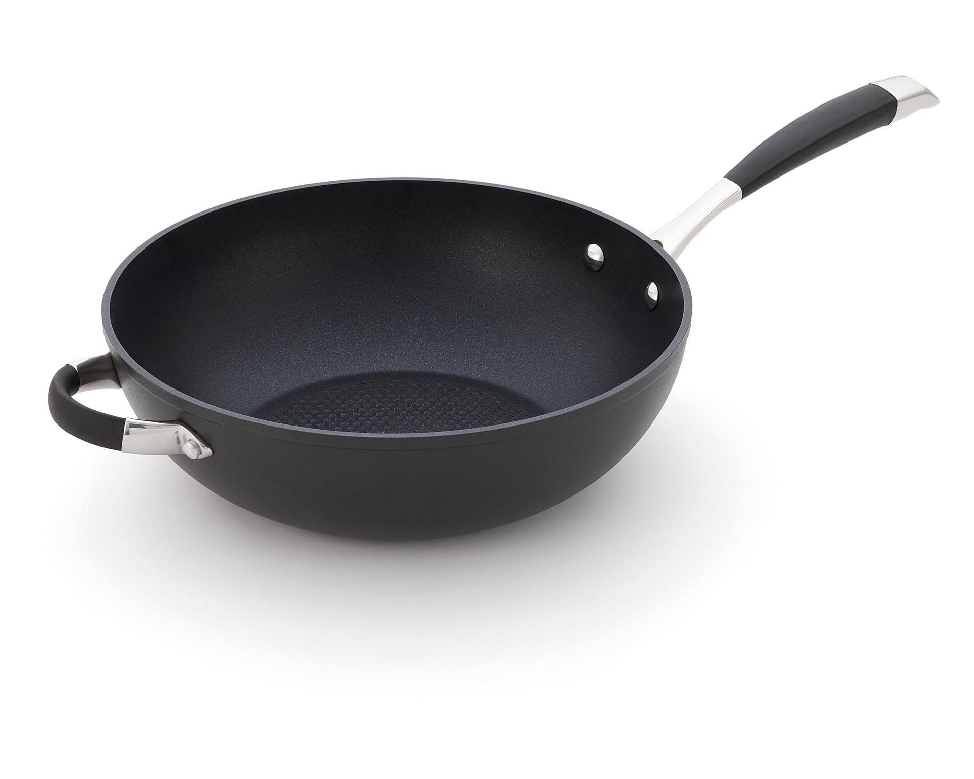 Stellar Non-Stick Wok Induction Suitable Oven & Dishwasher Safe Geoform Surface Anti-Slip Handles - Black 28cm