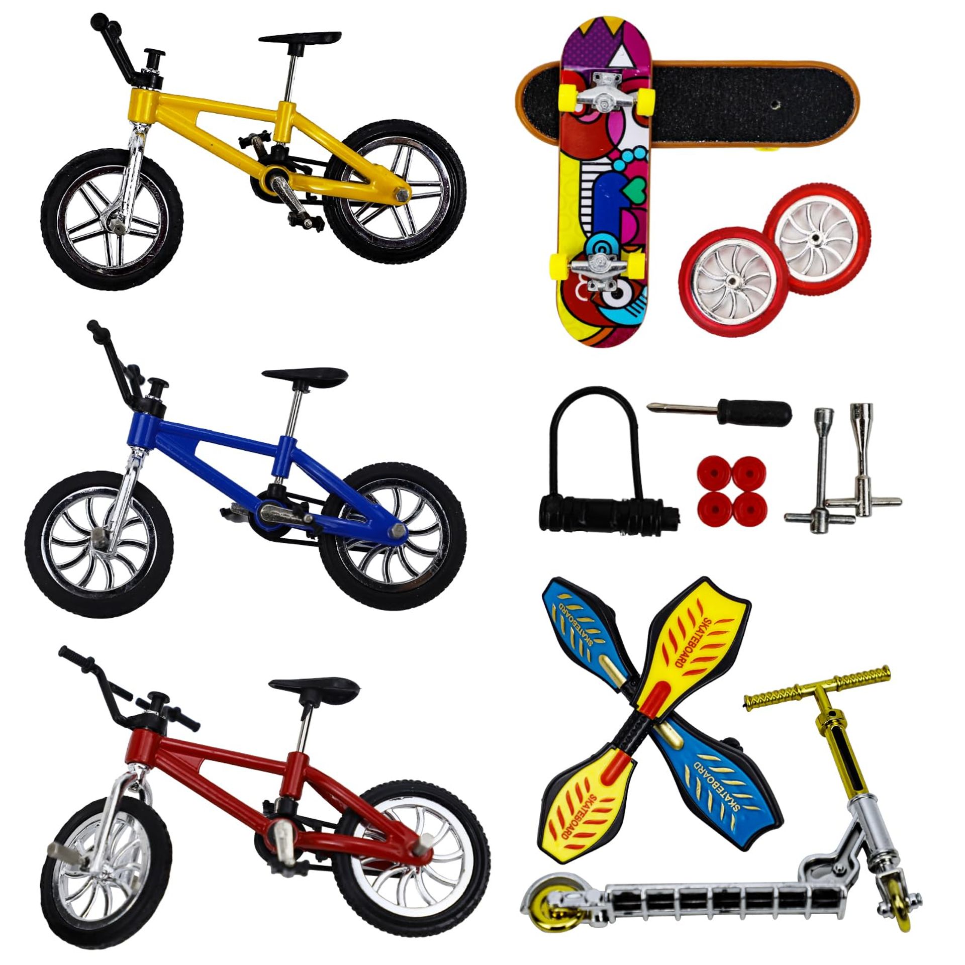 Mini Finger Skate Park Kit with Fingerboards & Bikes, 17-Piece Set with Tools & Replacement Wheels