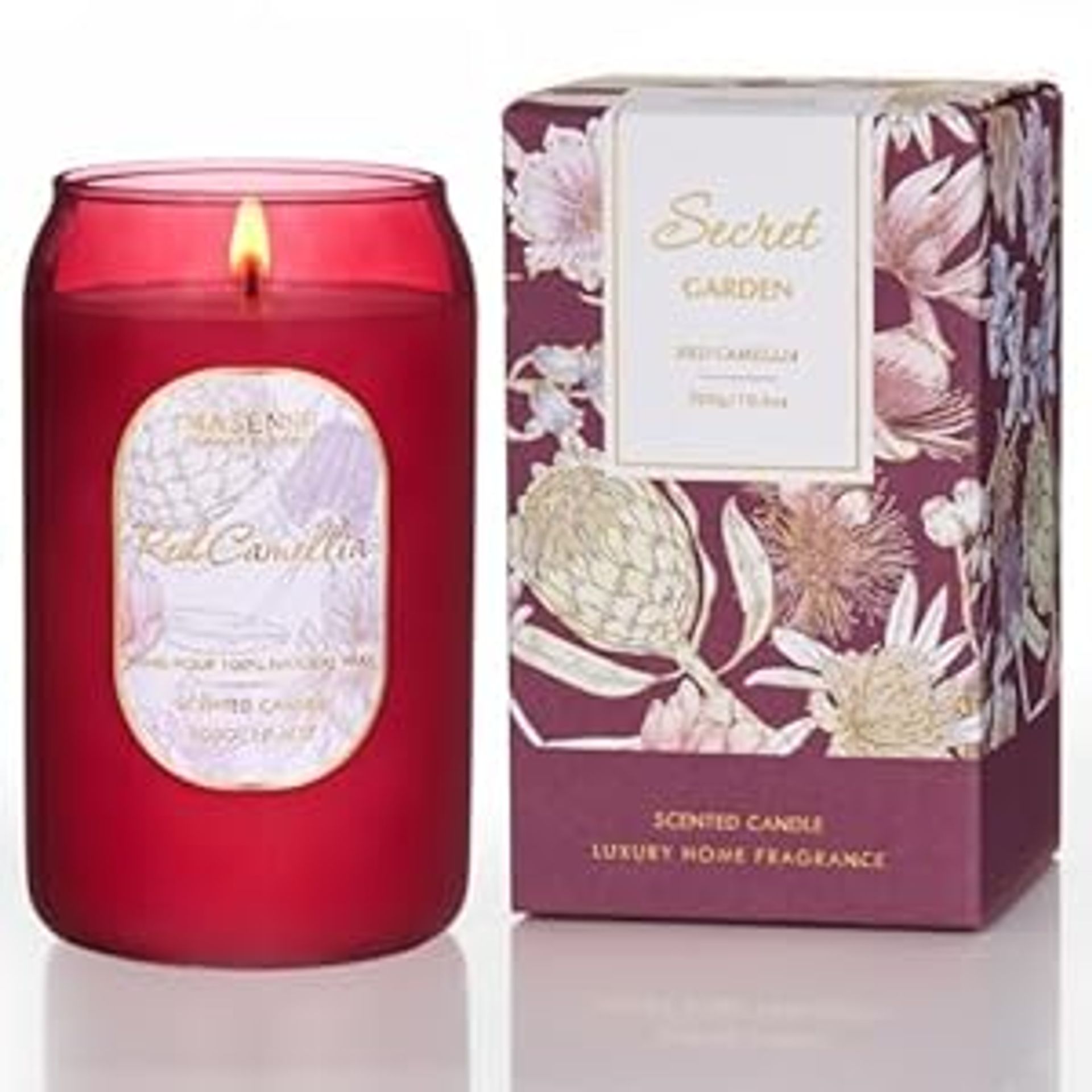 Soy Scented Candle 60 Hour Long Burn Non-Toxic Glass Jar Aromatherapy Gift - Red Camellia 10.6oz - Valentines