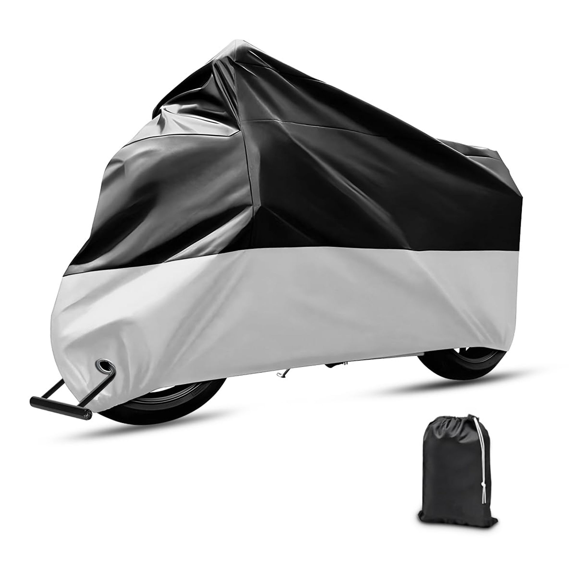 Universal Waterproof Motorcycle Cover XL 230cm, Outdoor Tarpaulin, Anti-UV, Dust & Rain Protection - Black/Silver