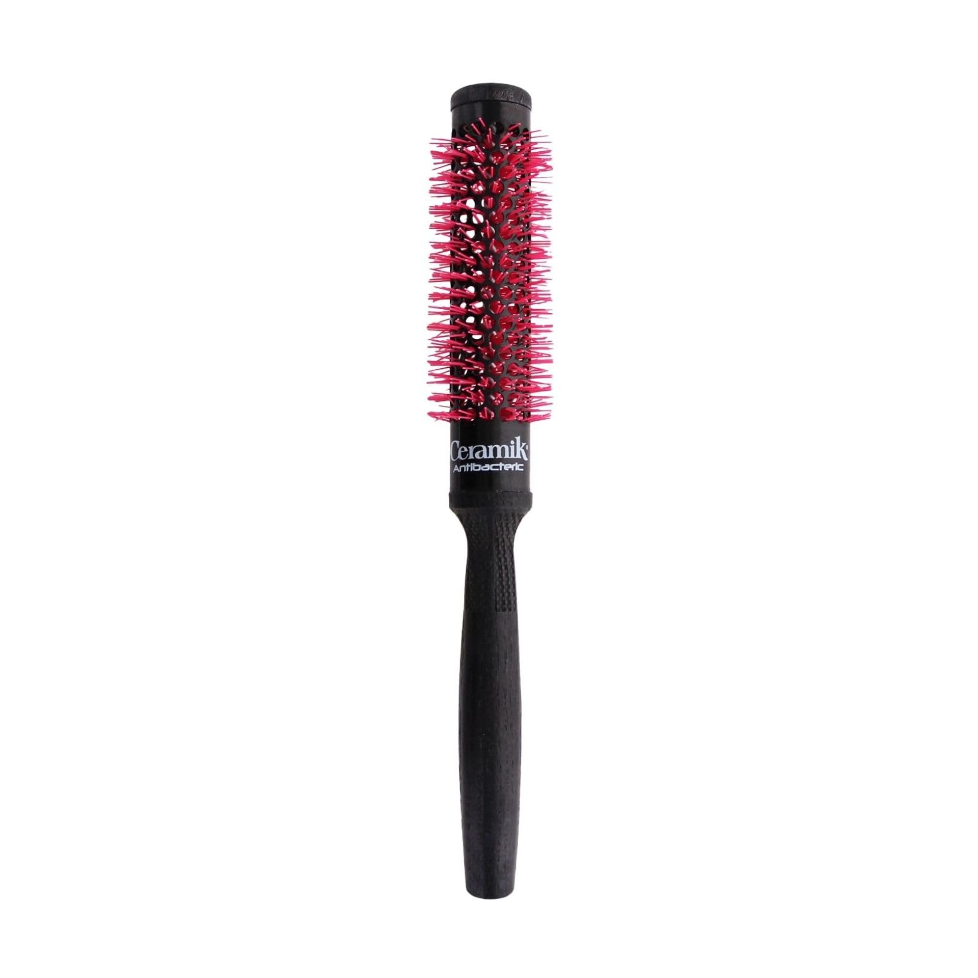 Ceramic Round Thermal Hair Brush Antibacterial Handmade in Italy - Black 24 mm