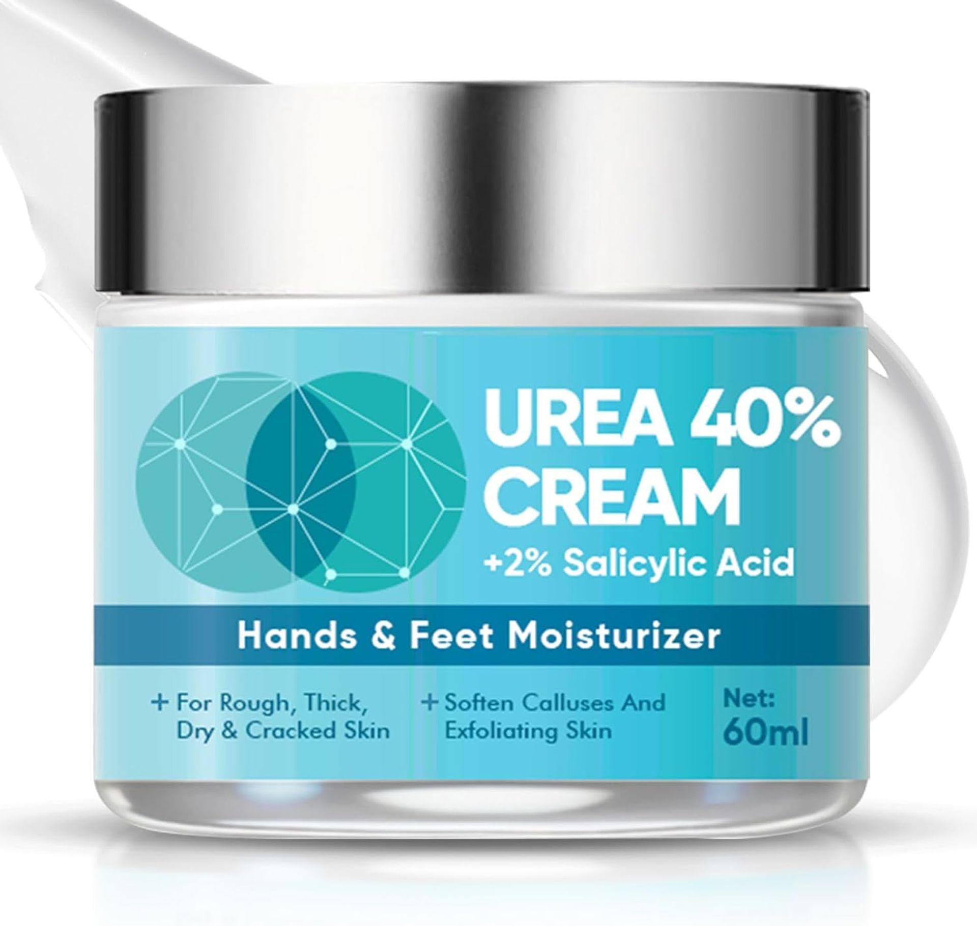 Urea Cream 40% for Dry Cracked Feet & Hands with Hyaluronic Acid & Aloe Vera - Deep Moisturising 60ml - Valentines