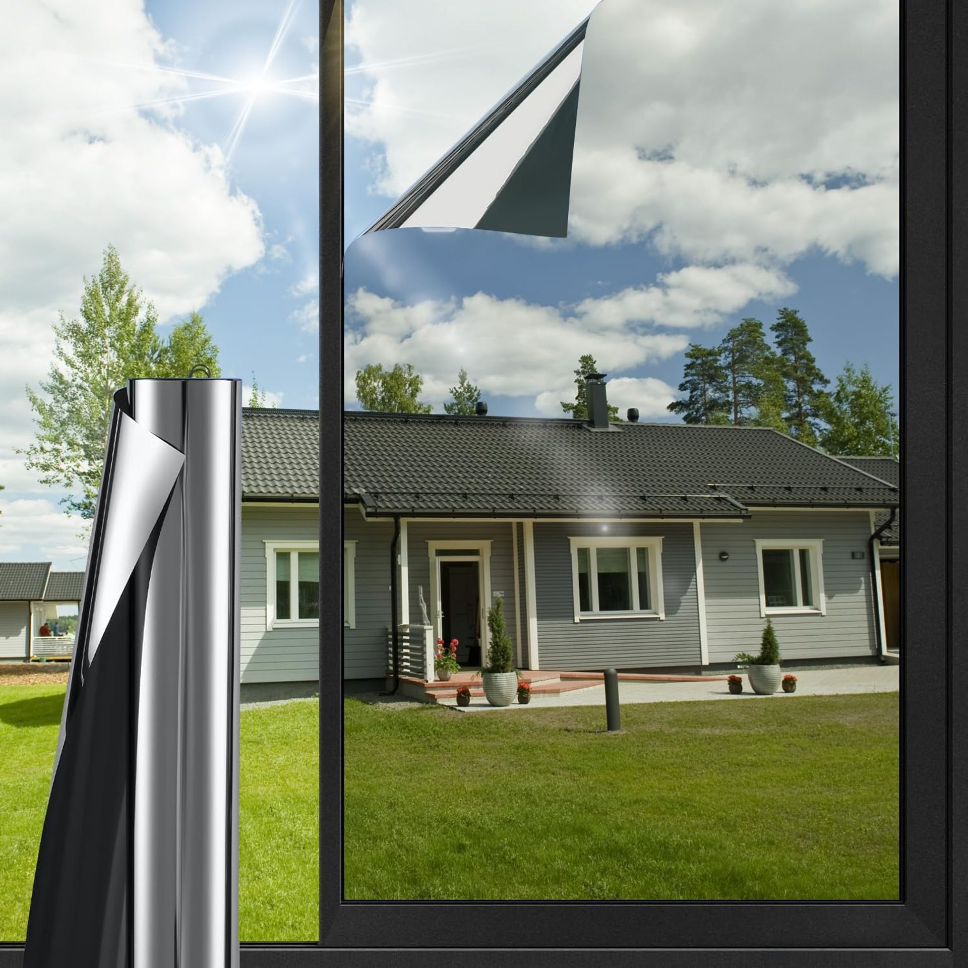 One Way Window Film Reflective Mirror Anti-Glare UV Protection Heat & Privacy for Home or Office - Black Silver 60x600cm