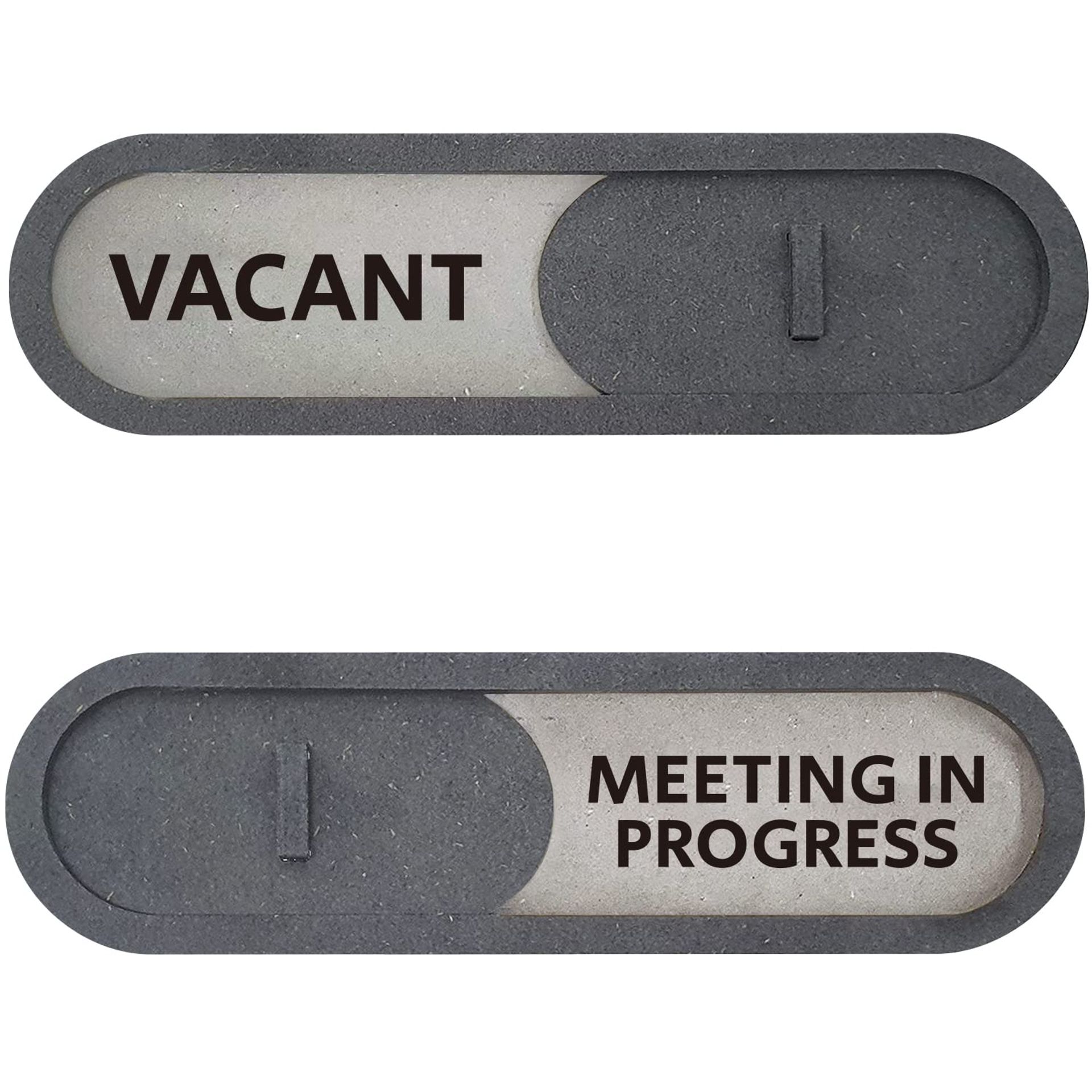 Vacant/Meeting In Progress Door Sign Premium MDF Wood Privacy Slider for Offices and Home - Grey 19 x 5.5 cm