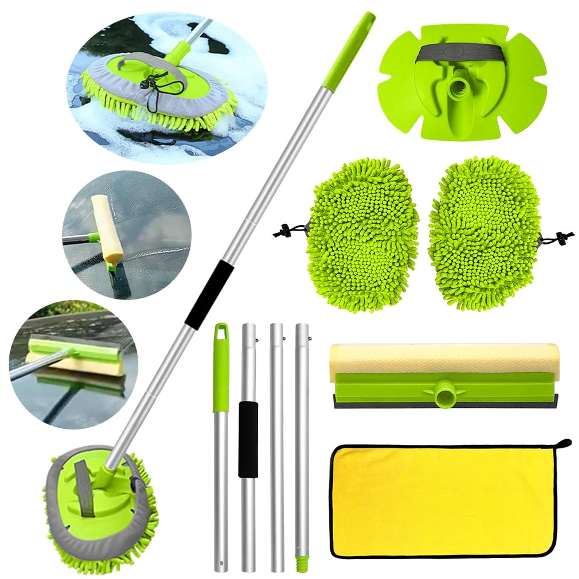 3 in 1 Car Wash Brush with Telescopic Handle & Microfiber Mop Heads - Perfect for Cars, RVs & Boats