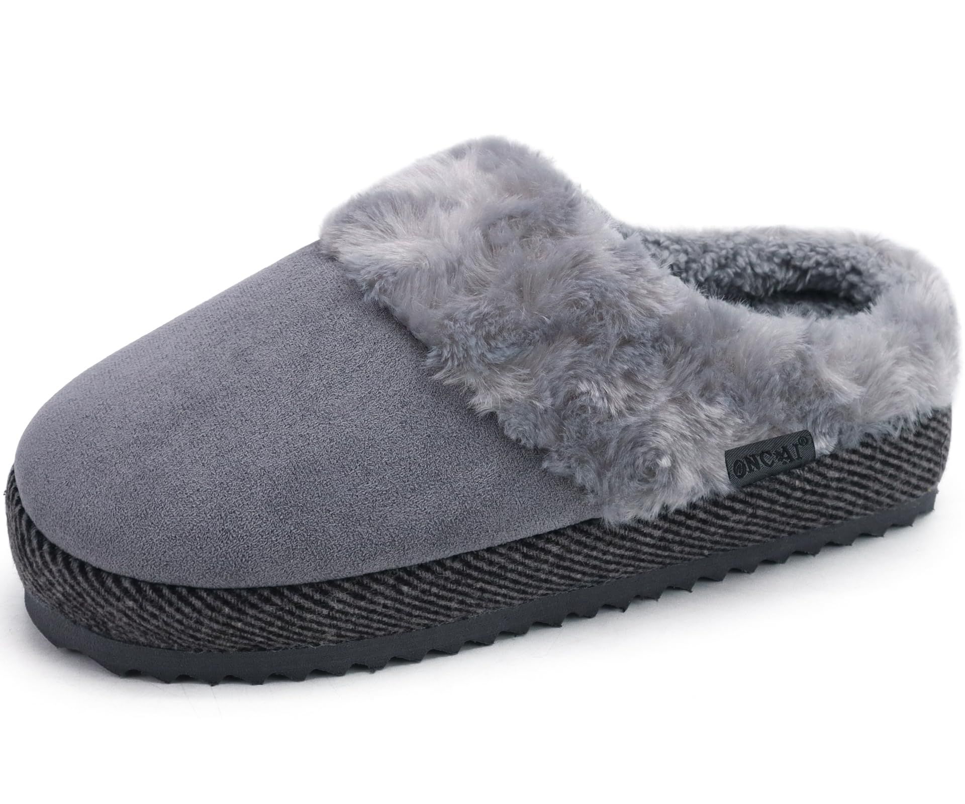 Women's Faux Fur Slippers with Yoga Mat Cushion, Warm Suede Indoor/Outdoor House Shoes, Cosy Anti-Slip Sole - Grey Size 5 UK - Valentines