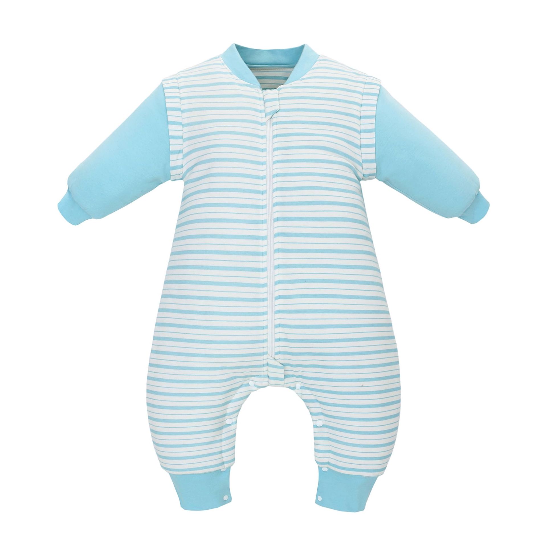 2.5 TOG Baby Winter Sleeping Bag with Removable Sleeves, 100% Cotton, Feet Design for 3-36 Months - Blue, XS