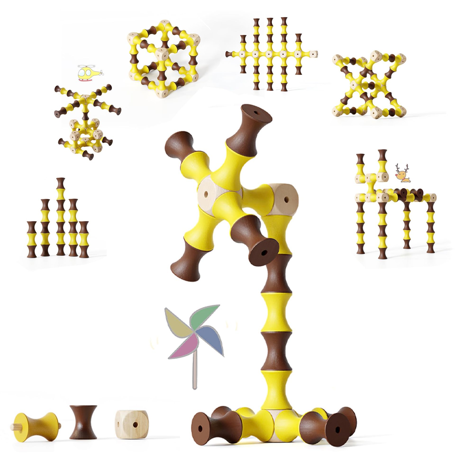 Wooden Building Blocks for Toddlers, 60pcs Educational Montessori Toy with Storage Bag, Ideal for Ages 2-5, Home & Travel Playset