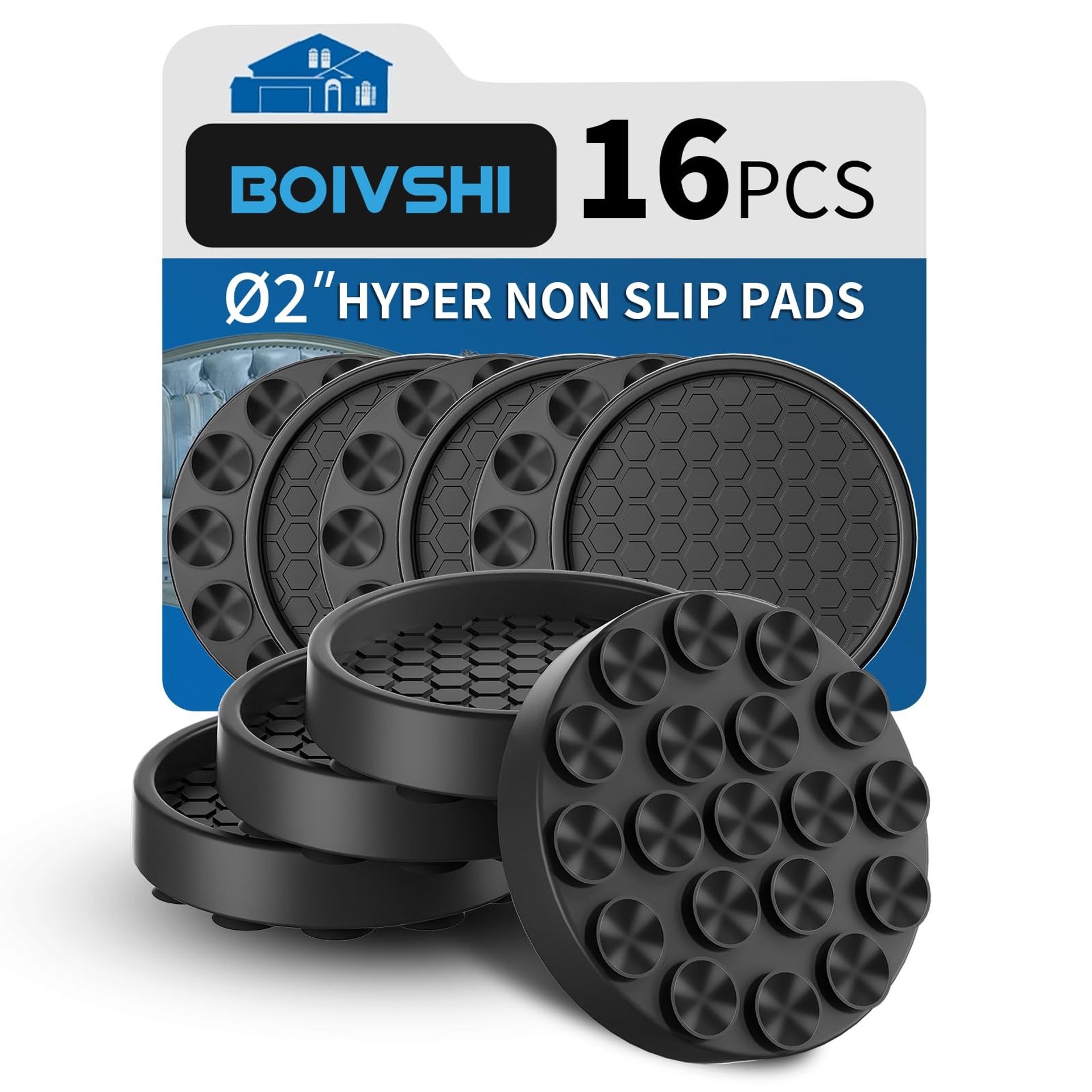 Furniture Coasters Ø50mm Non-Slip Cups for Sofas, Beds & Chairs - Floor Protectors for Wooden Surfaces, 16pcs Black