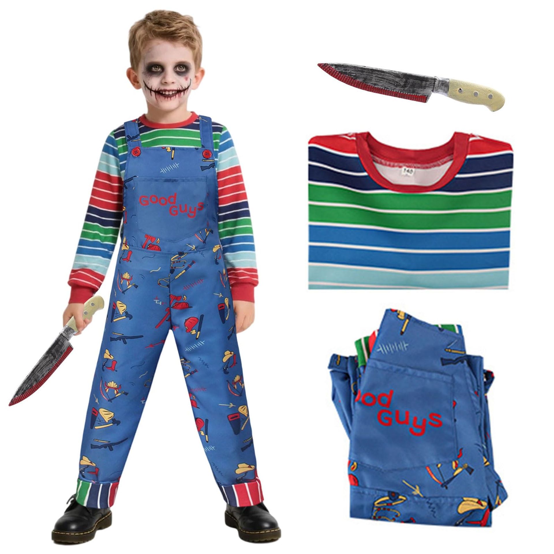 Chucky Costume for Kids Scary Killer Doll Movie Character Halloween Fancy Dress by Matreeglam - Kid 130