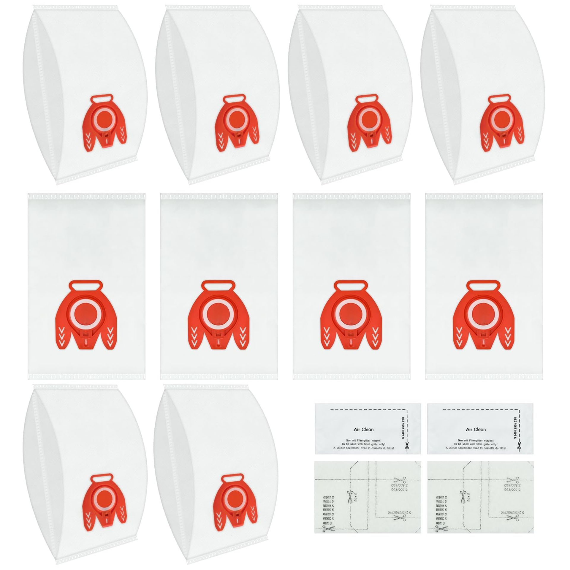 Vacuum Cleaner Bags Compatible with Miele FJM 3D Efficiency C1/C2 S241-S6 Series with Motor and AirClean Filters - White With Red Accent