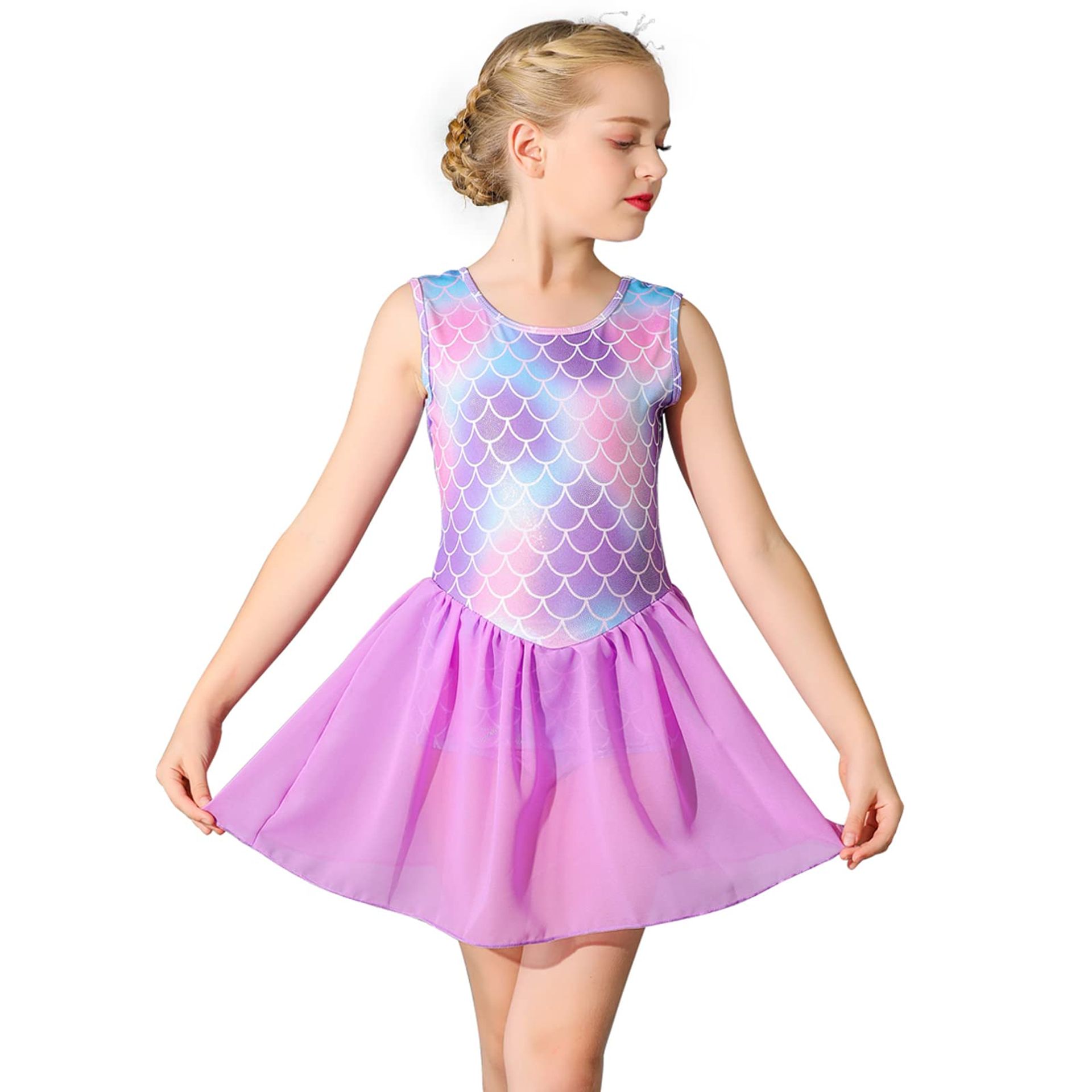 boruizhen Girls Ballet Dress Sparkle Sleeveless Gymnastics Leotards with Skirt Gradient Color Dance Outfit for Kids 3-4 Years Purple