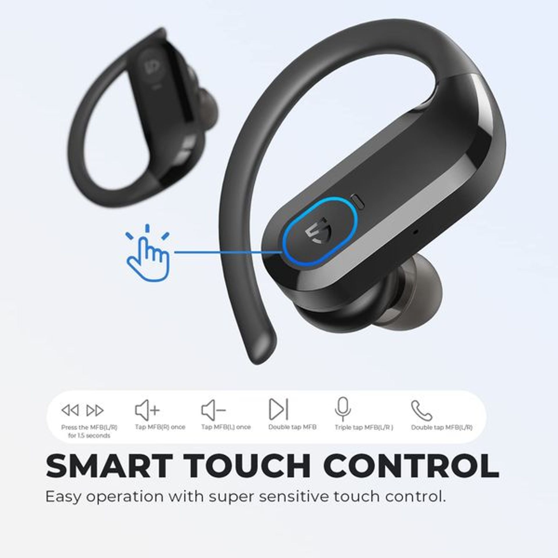 Waterproof Bluetooth 5.0 Earbuds – Sport Wireless Headphones With Ear Hooks, Built-In Mic, Stereo Sound 8 thumbnail image