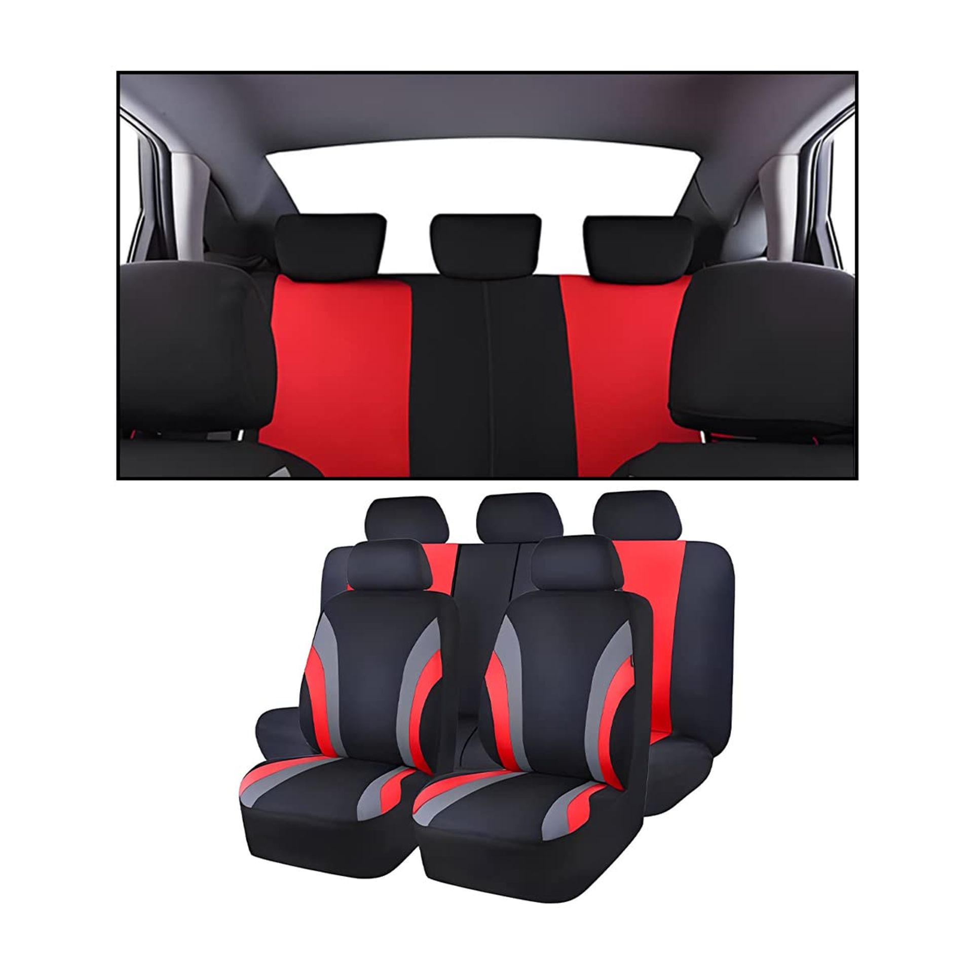 9 Piece Universal Car Seat Cover Set with Front & Rear Protection - Red