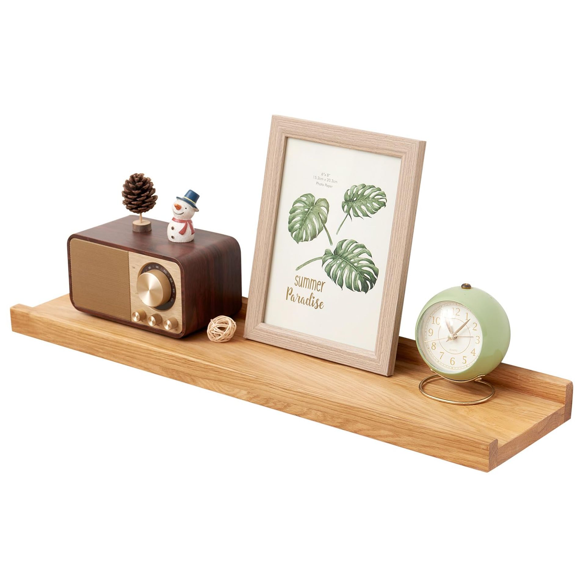 Wooden Floating Wall Shelf Solid Oak Picture Ledge Wall-Mounted Display Storage for Living Room Nursery Office Bedroom - Natural 40cm