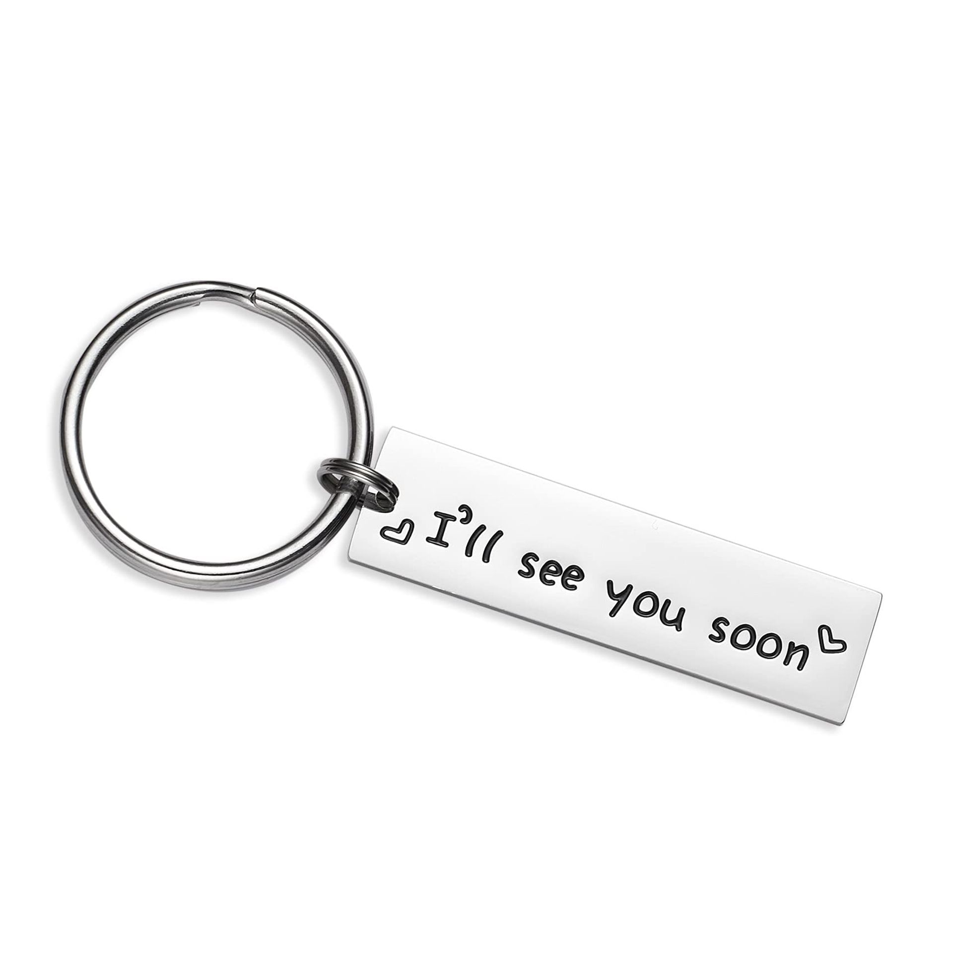 I'll See You Soon Keyring Gift for Couples, Friends & Long Distance Relationships - Stainless Steel Keepsake with Gift Box