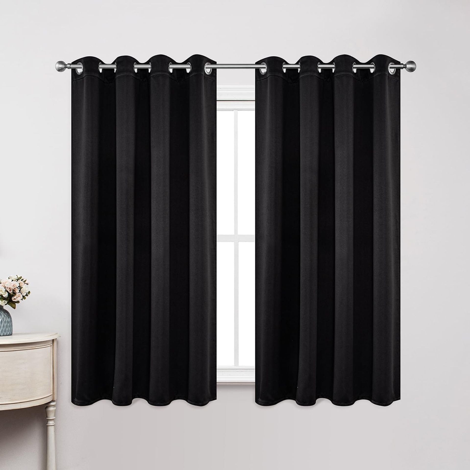 Blackout Curtains Thermal Insulated Energy-Saving Eyelet Drapes for Bedroom and Living Room - Black 55 x 94 Inch