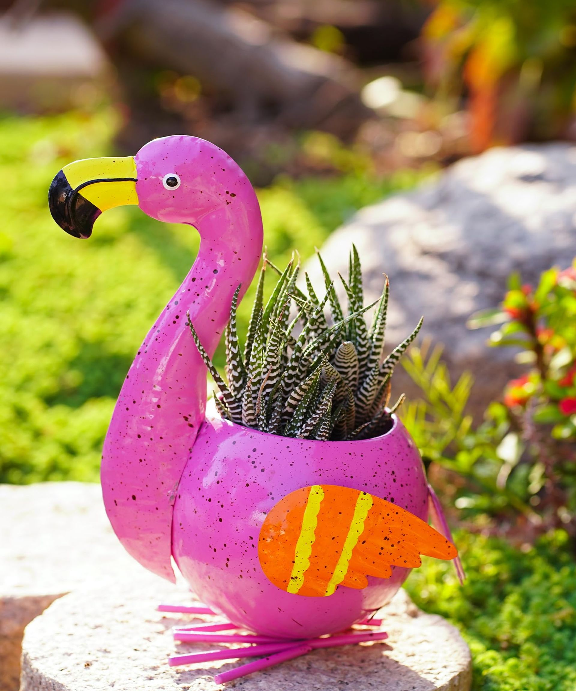 Metal Flamingo Shaped Plant Pot Mini Planter with Drainage Hole for Cactus, Succulents or Air Plants – Cute Decorative Holder for Home or Office - Flamingo One Size