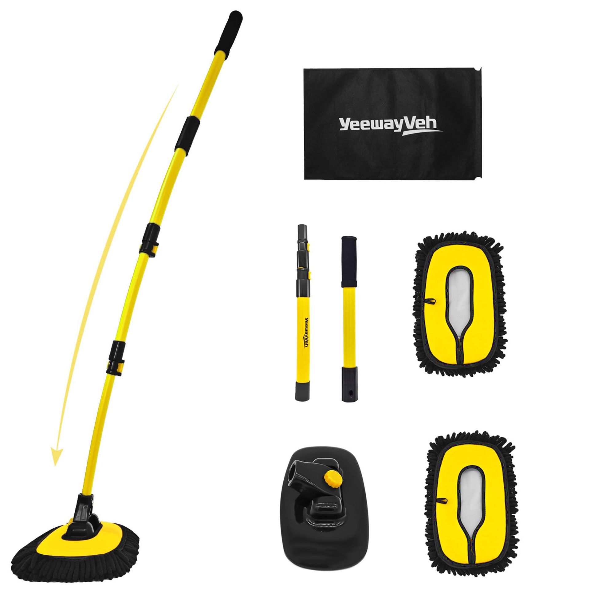 53" Car Wash Brush with Long Handle - Microfibre Mop & 15° Curved Extension for Cars, RVs, Trucks