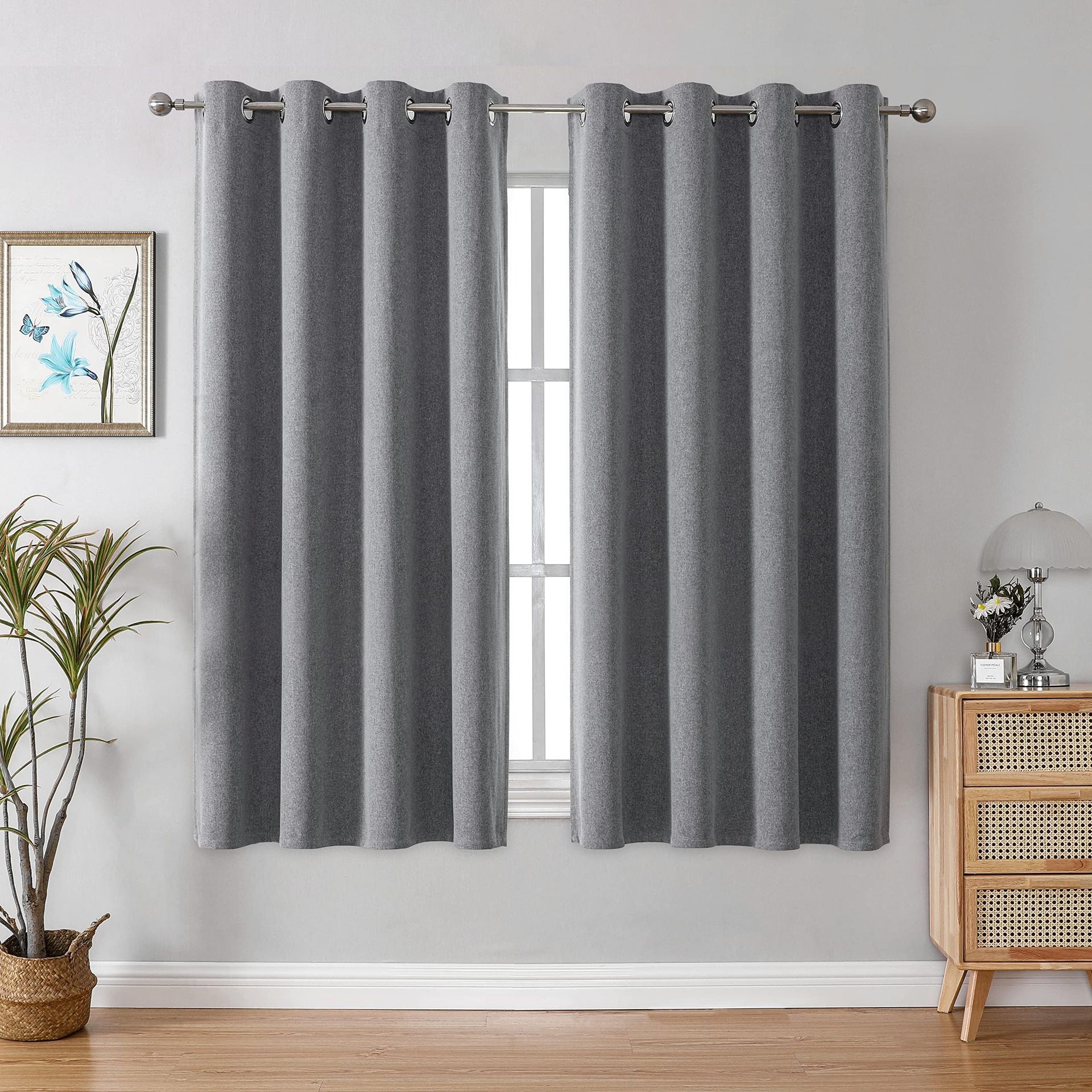Blackout Curtains 100% Light Blocking Thermal Insulated Eyelet Panels for Bedroom & Living Room - Light Grey 46x54 Inch (2 Panels)