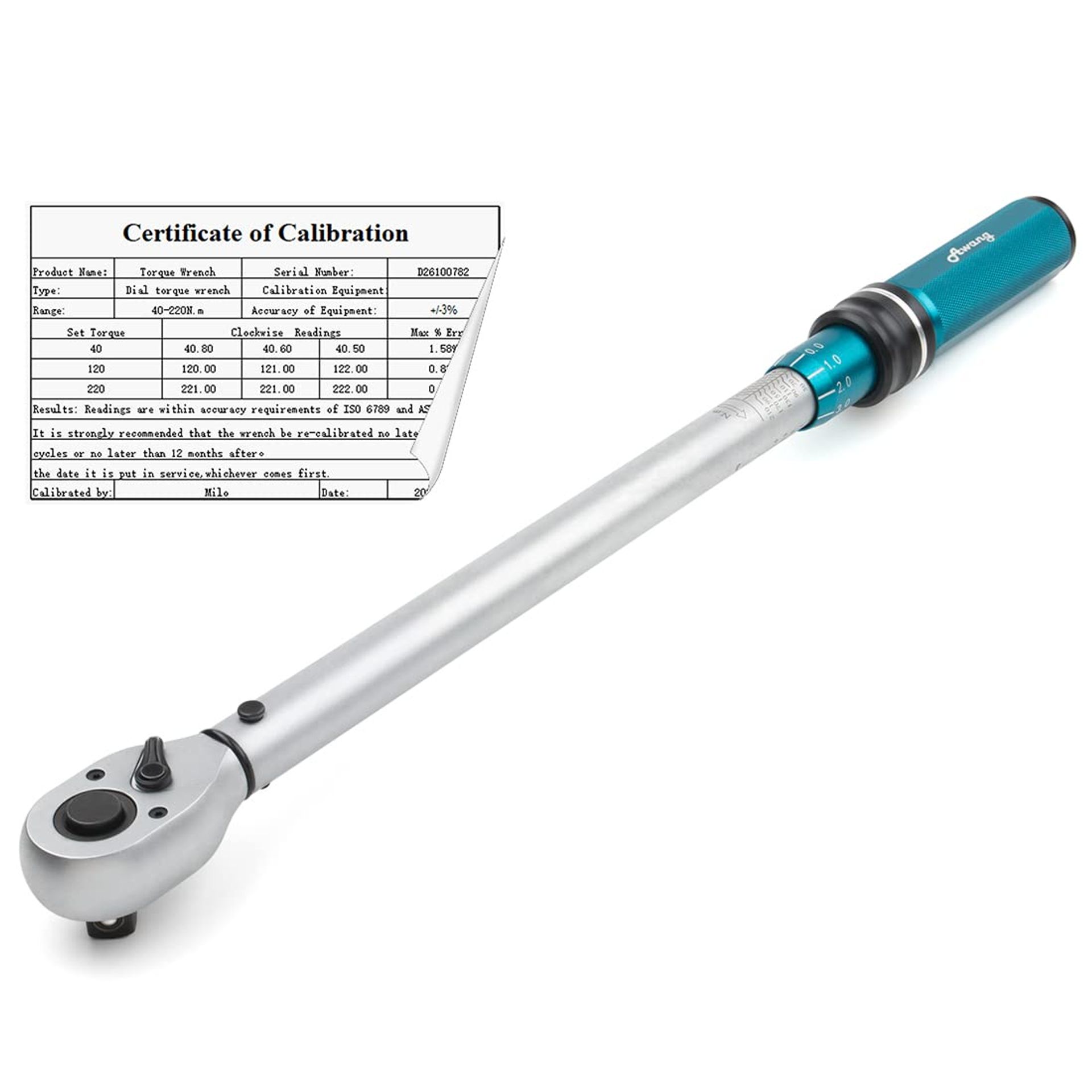 Torque Wrench Set Dual-Direction 1/2" Drive 40–220Nm ±3% Accuracy 72 Teeth - Silver 1/2" 40–220Nm