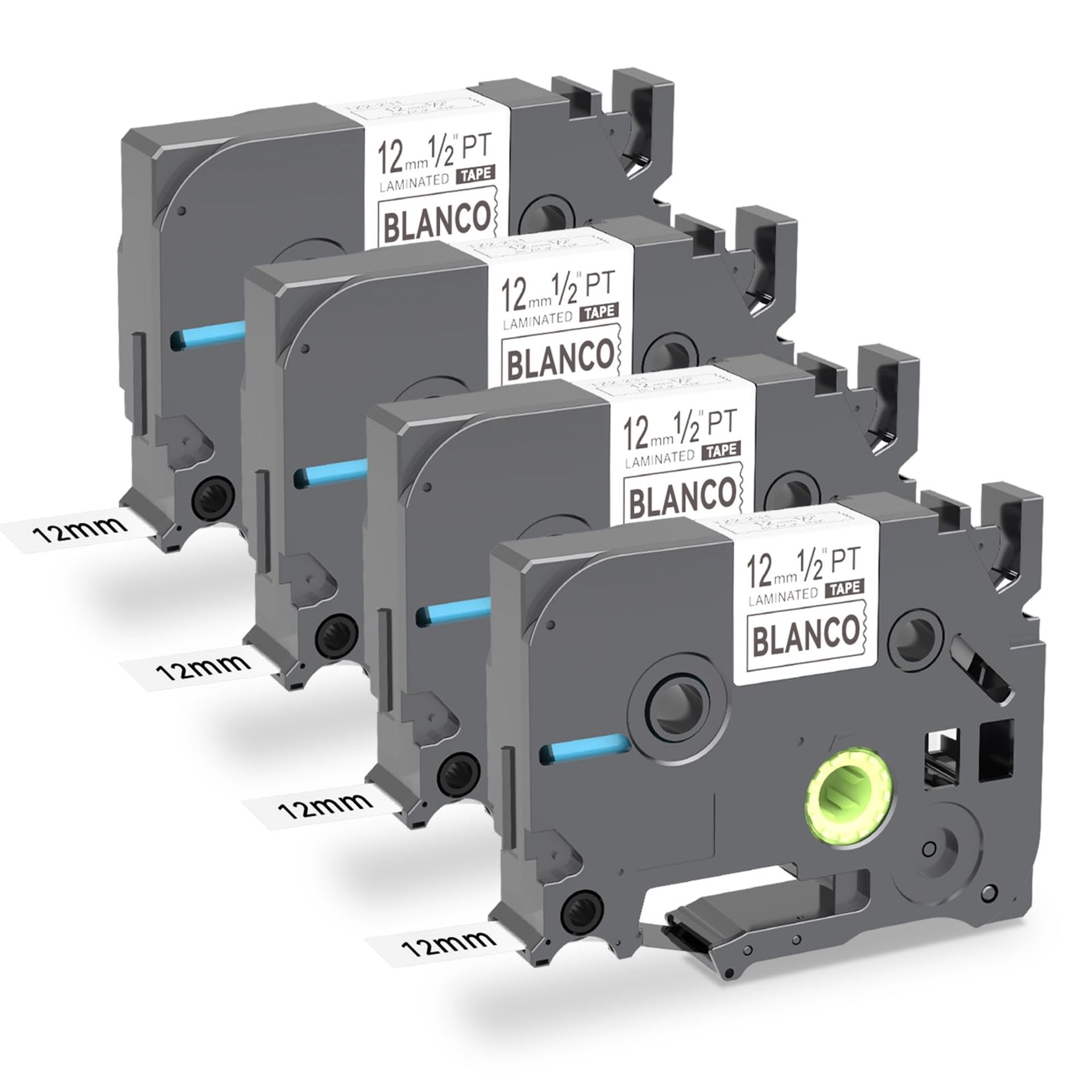 Brother P Touch TZE-231 Laminated Tape 12mm Black on White 4 Pack - Compatible with Label Printers for Indoor/Outdoor Use