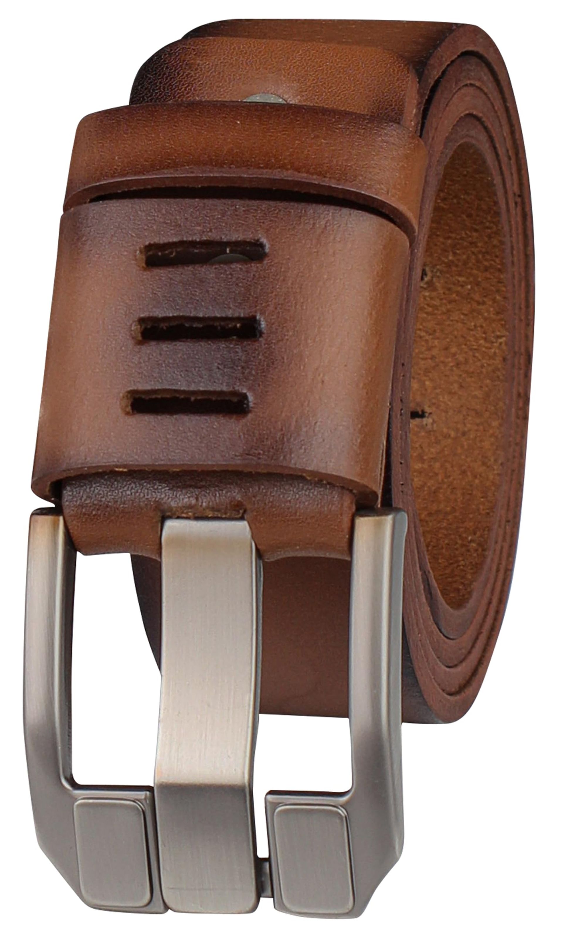 Men's Genuine Leather Belt 40MM Buckle - Brown, Handcrafted for Jeans & Dress Pants