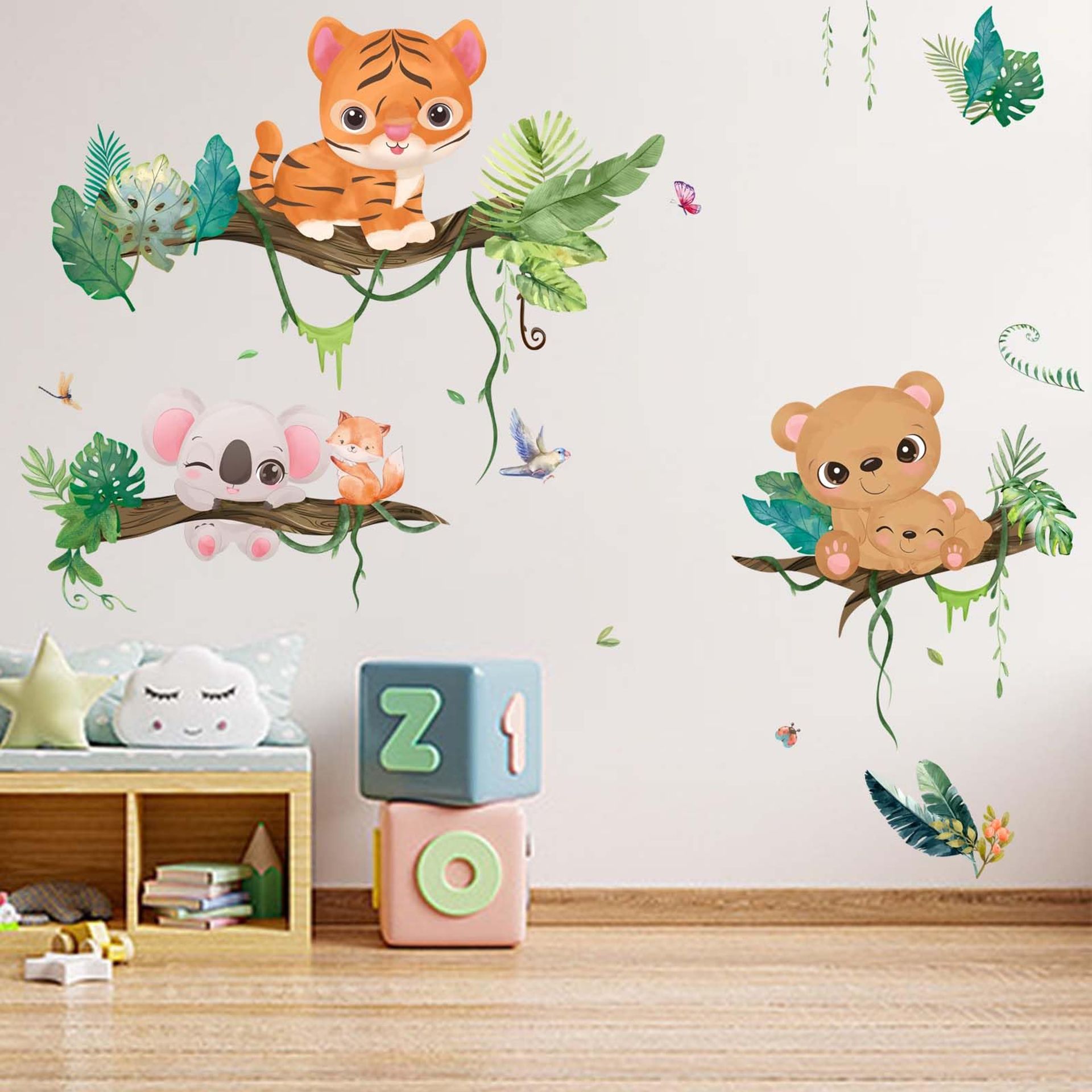 Amimagen Forest Baby Animals Wall Stickers - Tiger Bear Koala Wall Decals - Nursery Kids Girls Boys Room Daycare Playroom Classroom Wall Decor
