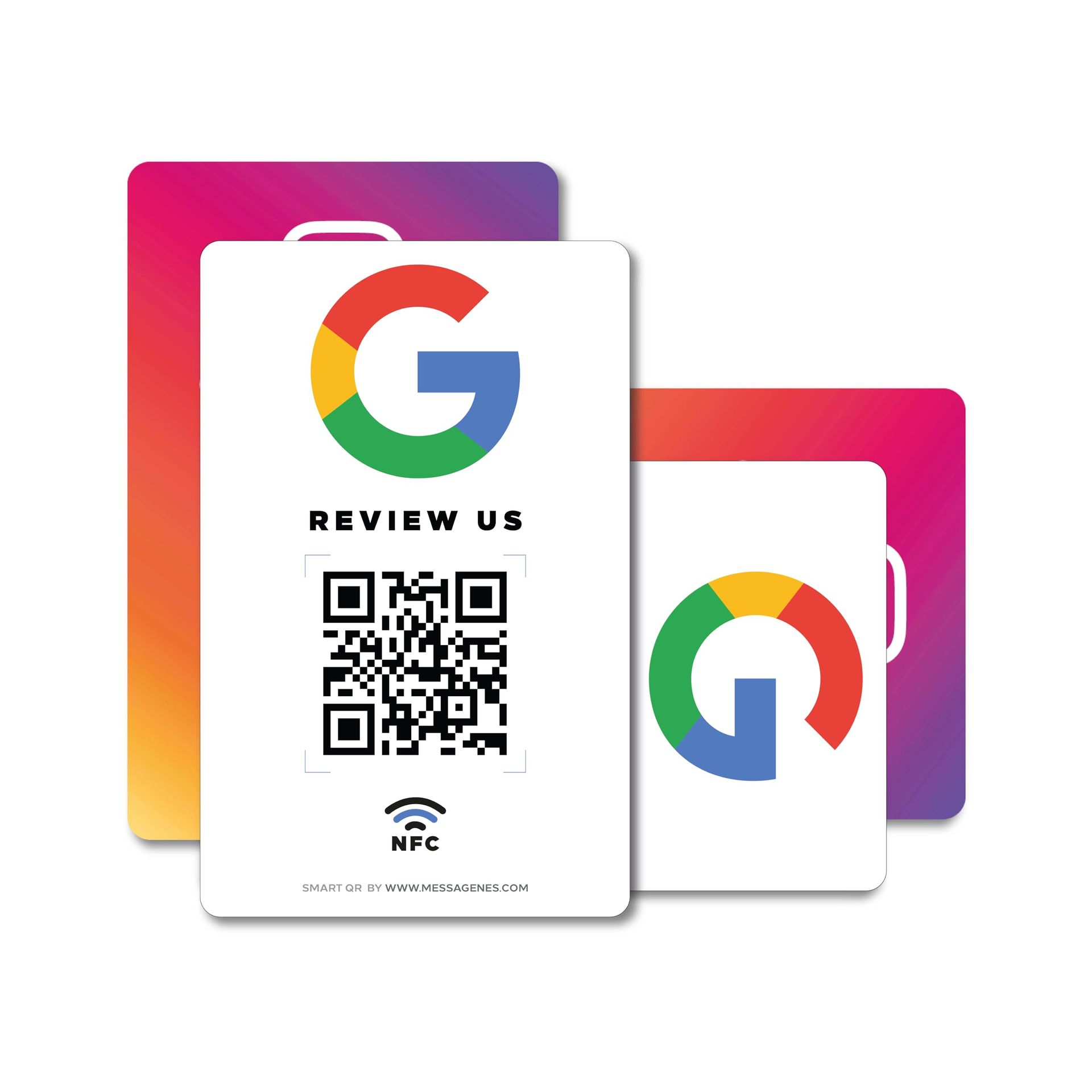 QR and NFC Review Cards for Google & Instagram Followers Engagement | 2-Pack PVC Business Cards - Multicolour Rectangular 12x8cm