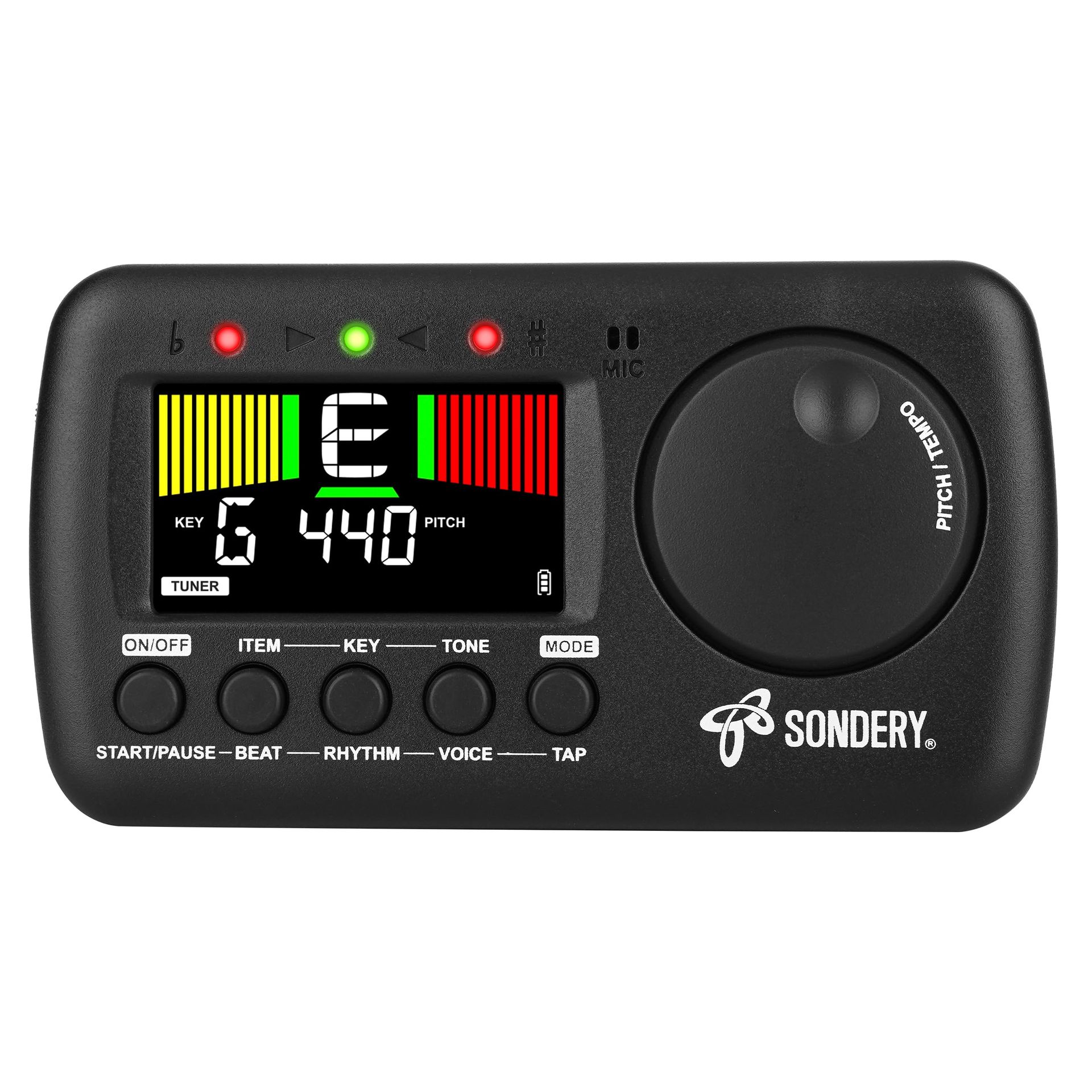 3-in-1 Digital Metronome Tuner for Guitar, Bass, Ukulele & Wind Instruments with Tap Tempo & Rechargeable Battery