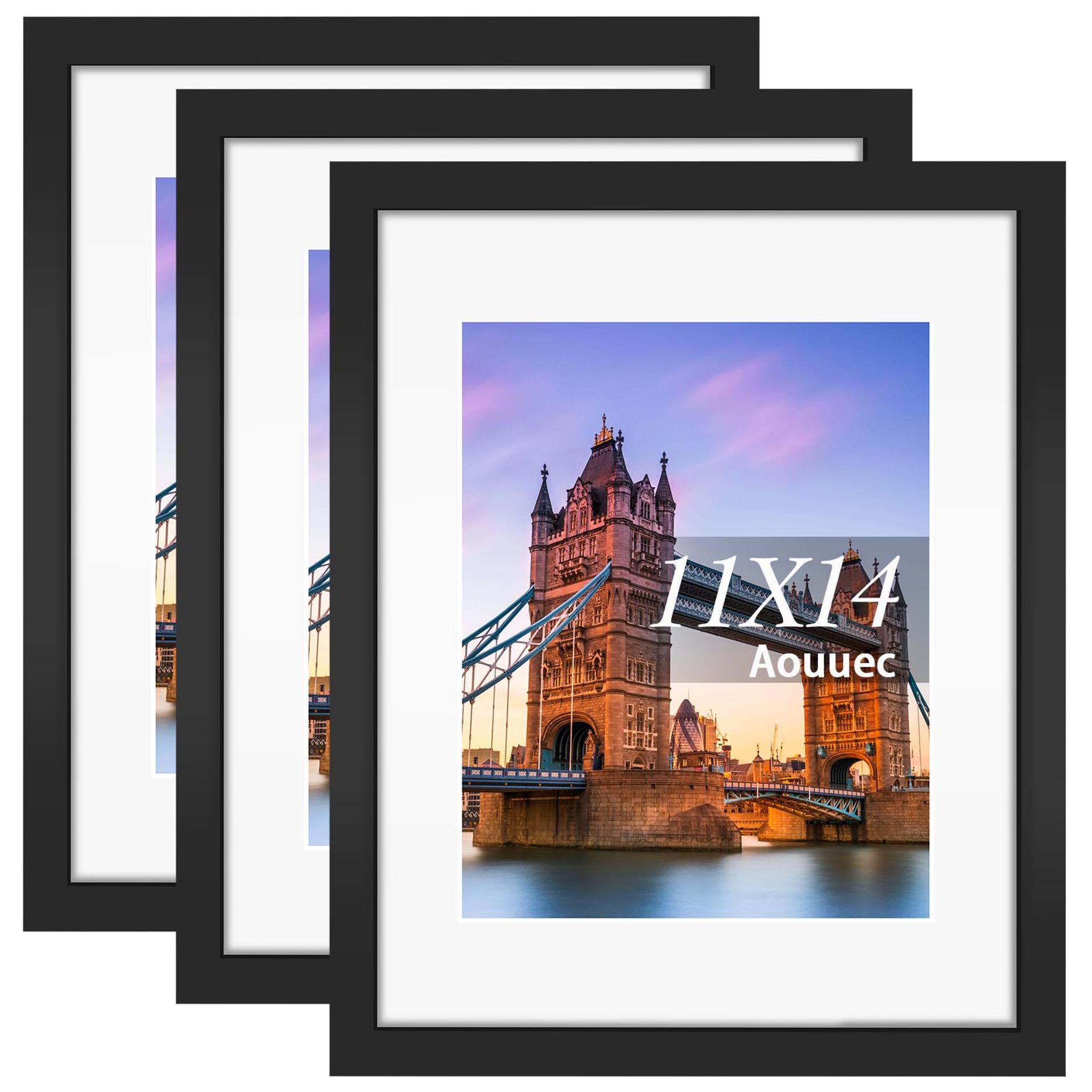 Set of 3 Solid Wood Picture Frames 11x14 with Acrylic Glass - Black Multi-Size Photo Frames for Tabletop & Wall Display