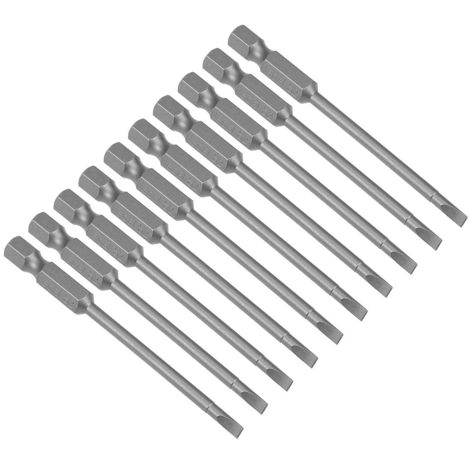 3mm Magnetic Slotted Screwdriver Bits - 10 Pack, S2 Alloy Steel, 1/4 Inch Hex Shank