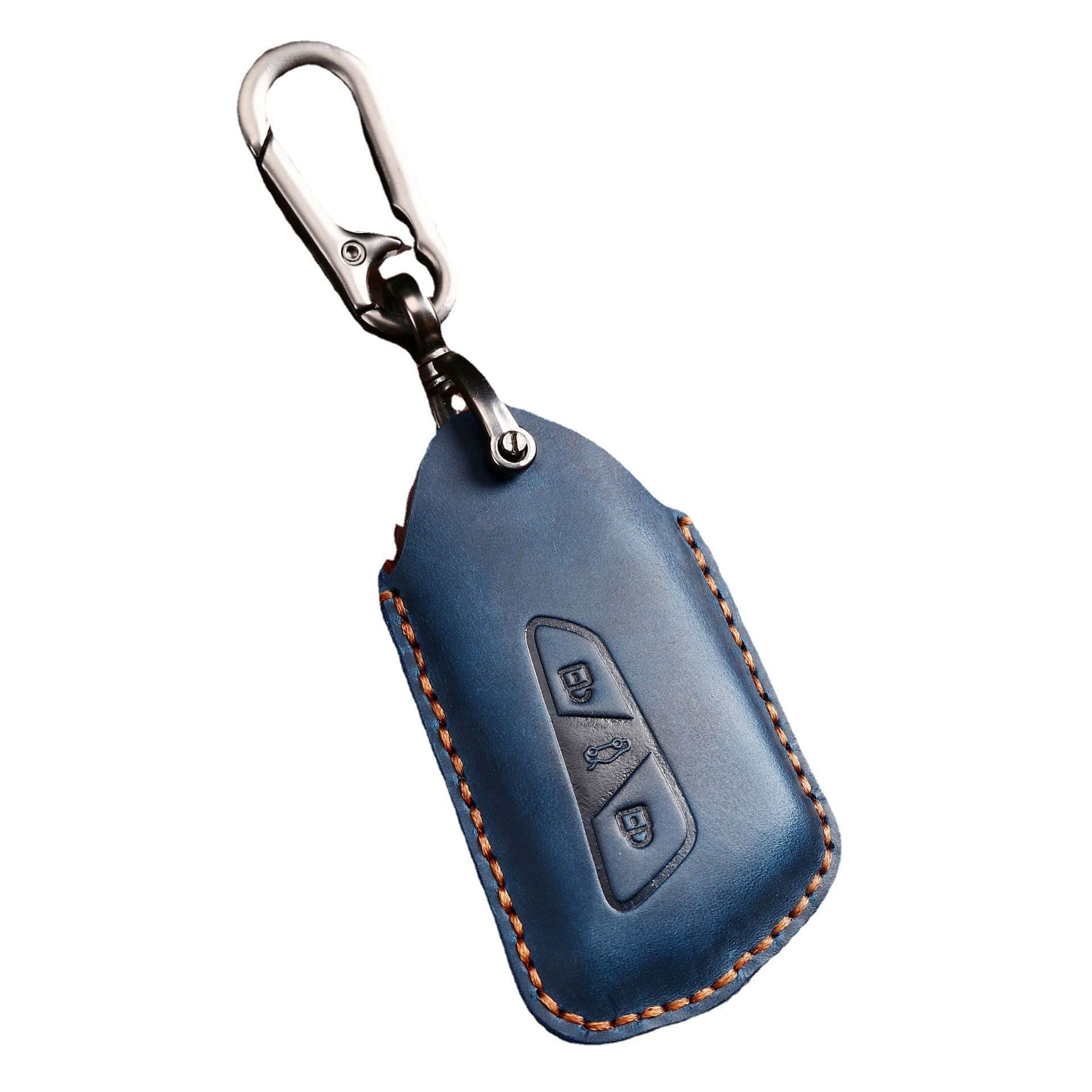 Premium Leather Key Fob Case Compatible with VW Golf Tiguan ID.4 ID.3 Protective Cover Lightweight Design - Blue