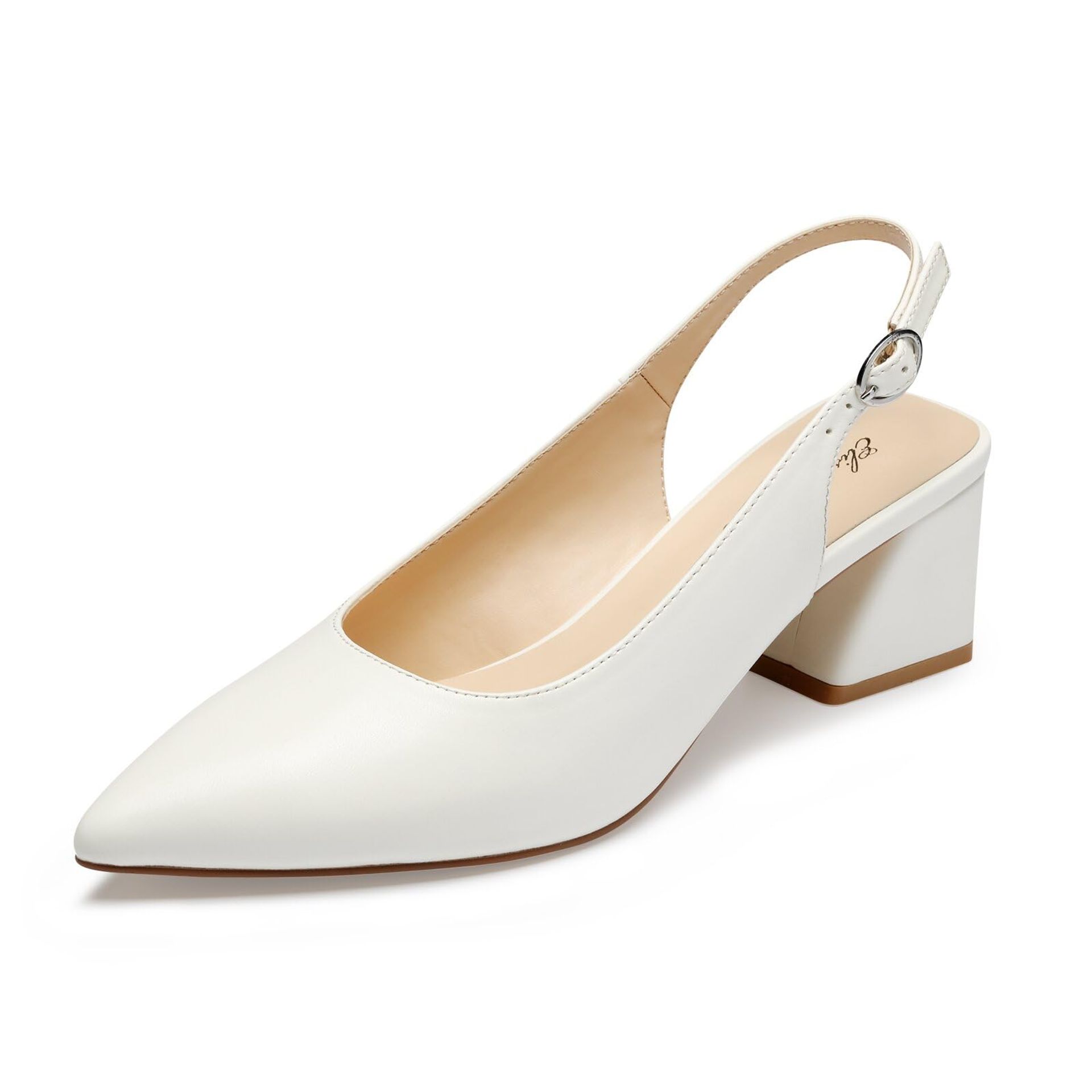 Women's Slingback Block Heel Pumps 2.36in Closed Toe Shoes for Office, Wedding & Party - White UK 8.5