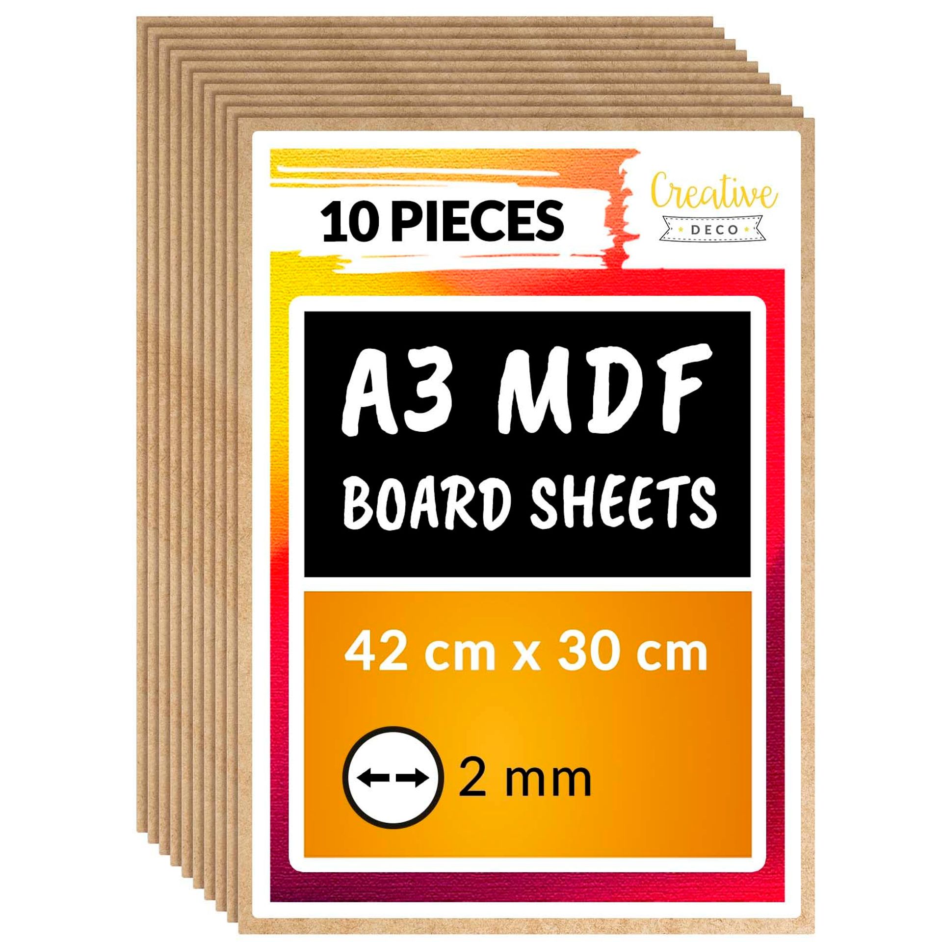 10 x A3 MDF Sheets 420x300x2mm - Blank Wooden Boards for Arts, Crafts, DIY, Painting & Laser Cutting Projects
