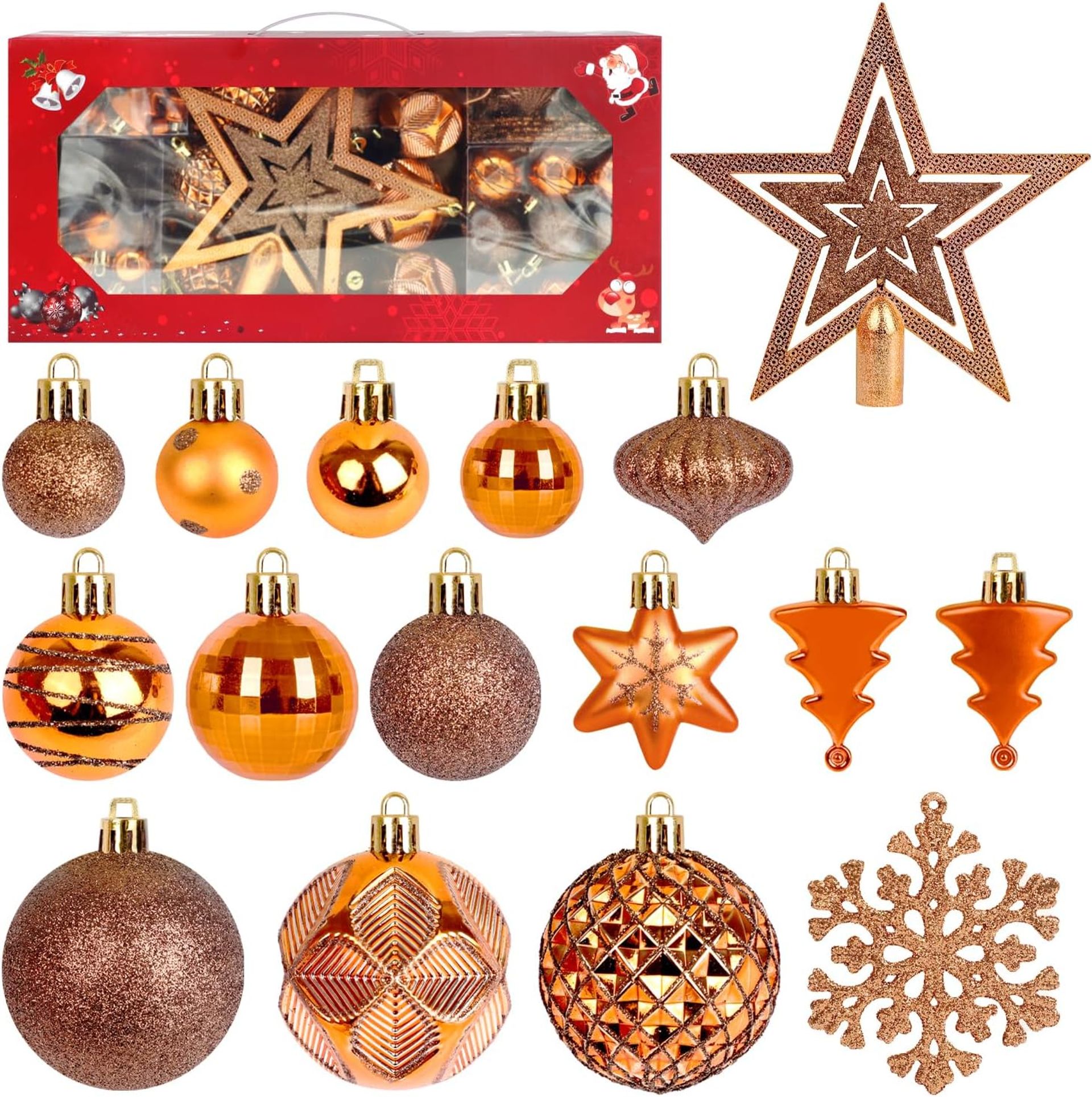 105 Piece ZALAON Bronze Shatterproof Christmas Baubles Set with Strings - Perfect for Festive Décor