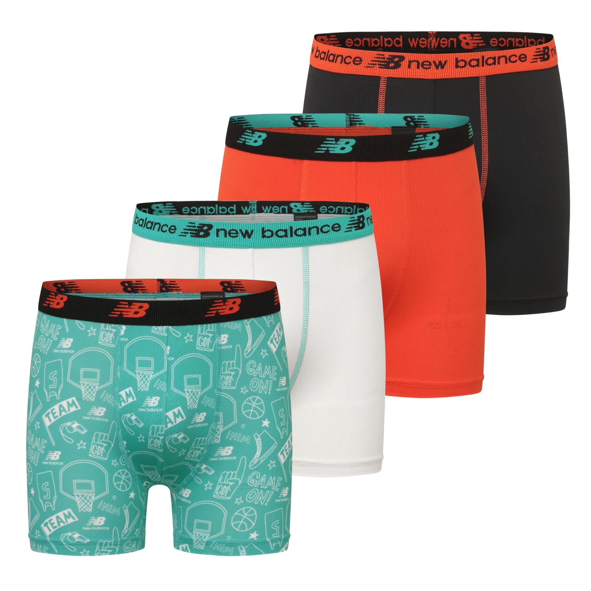 New Balance Boys and Toddler Trunks, Moisture Wicking Breathable Underpant, Tagless, Assorted 4 Pack (2 Performance/2 Mesh), Airy/Ice/Neo Flame/Black, Small
