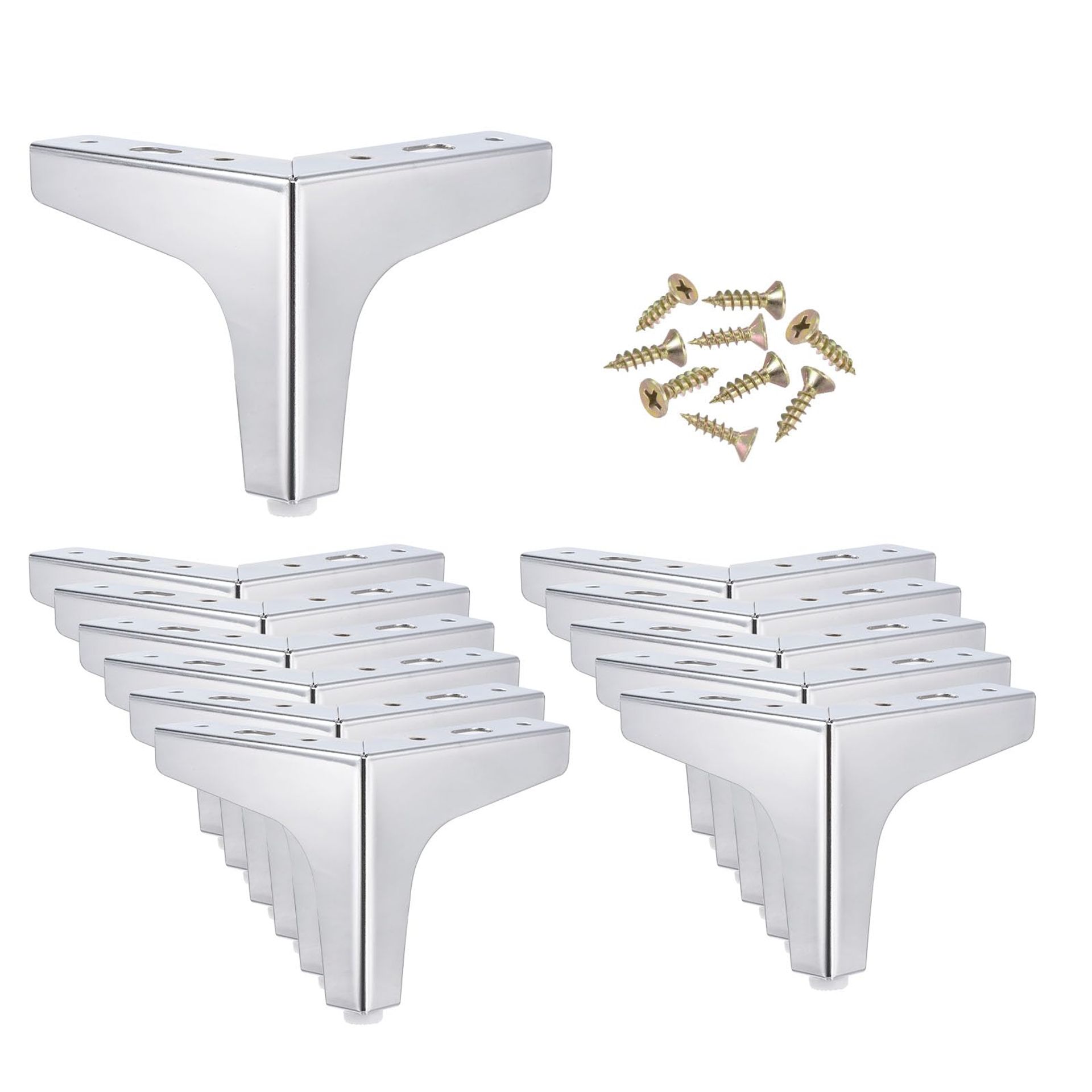 Metal Furniture Legs 4 Inch, 12 Pack – Modern Silver Triangle Feet for Sofa, Table, Cabinet & DIY Replacement