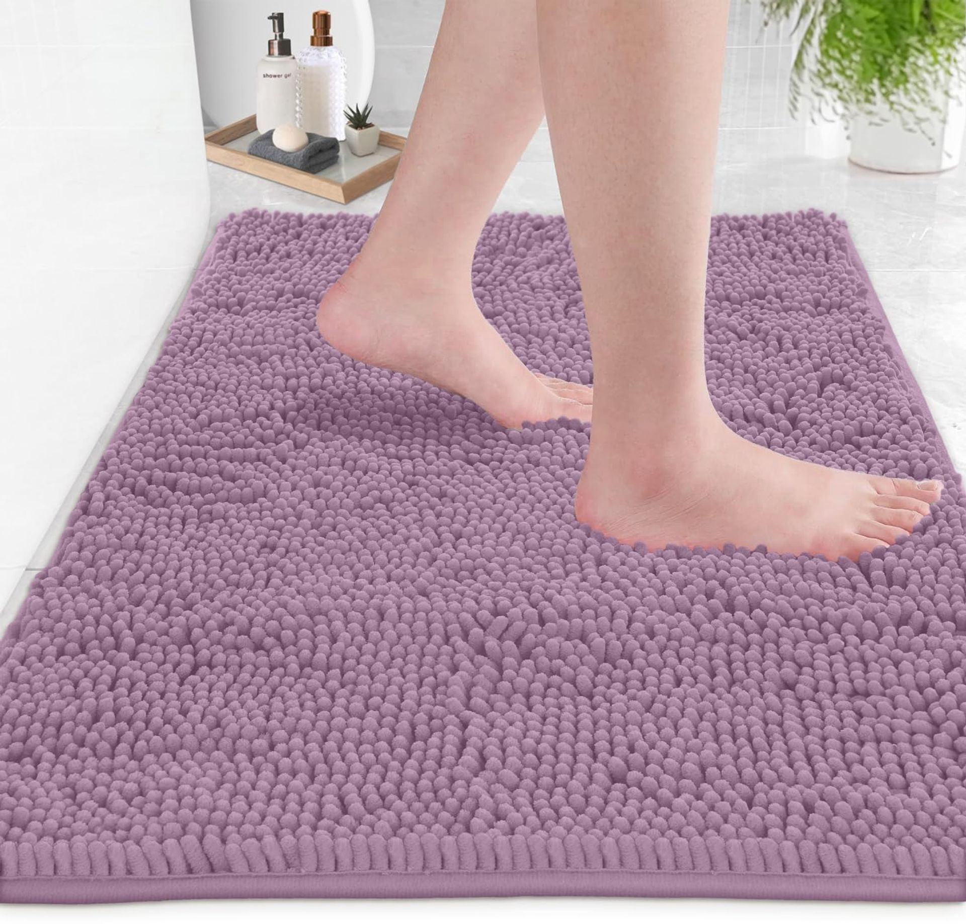 Extra Soft Plush Bath Mat Super Absorbent Chenille Microfibre Shaggy Rug Machine Washable - Navy 20 x 30