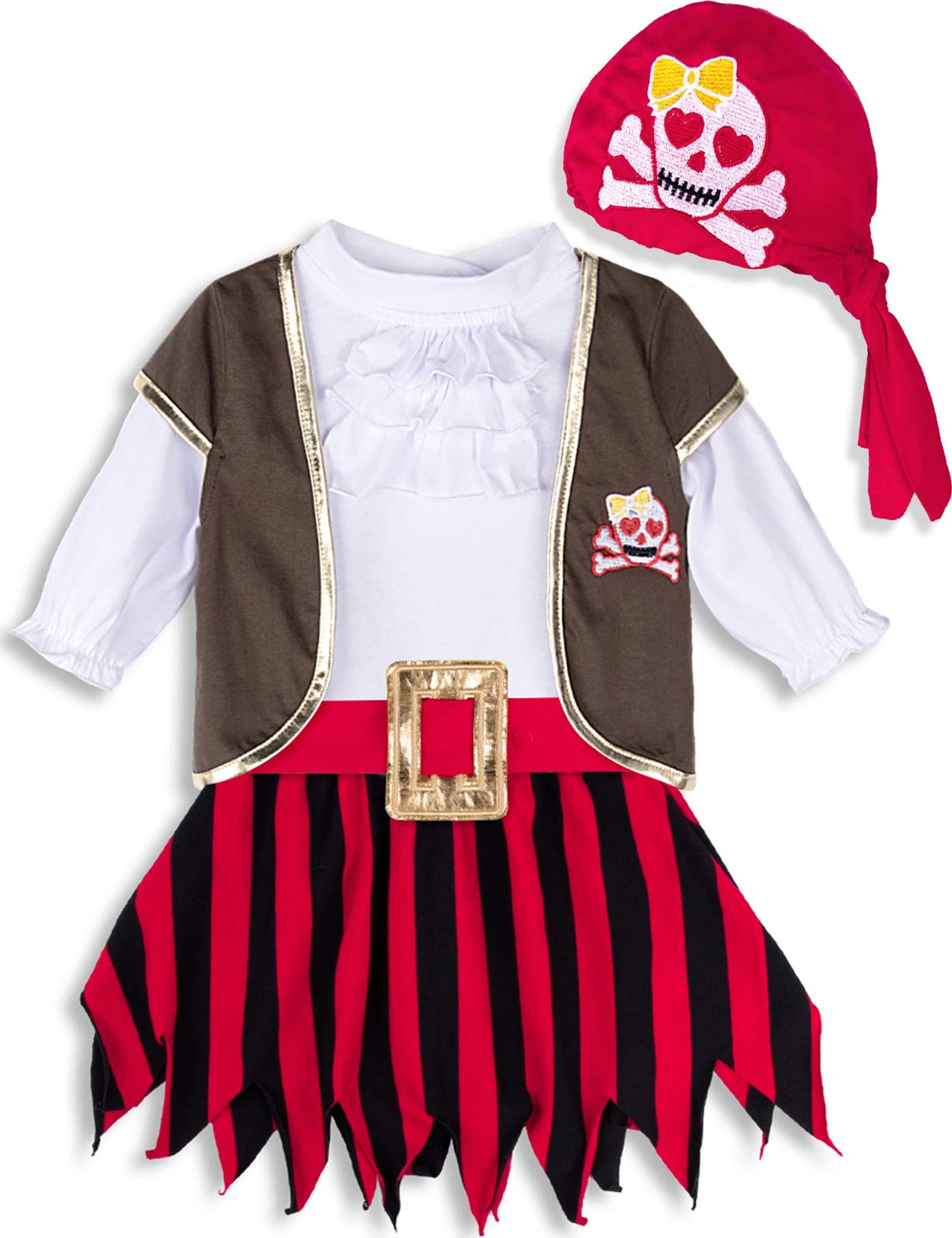 Toddler Girls Pirate Fancy Dress Costume Short Sleeve Embroidered Skeleton Design - Pirate 3 Years