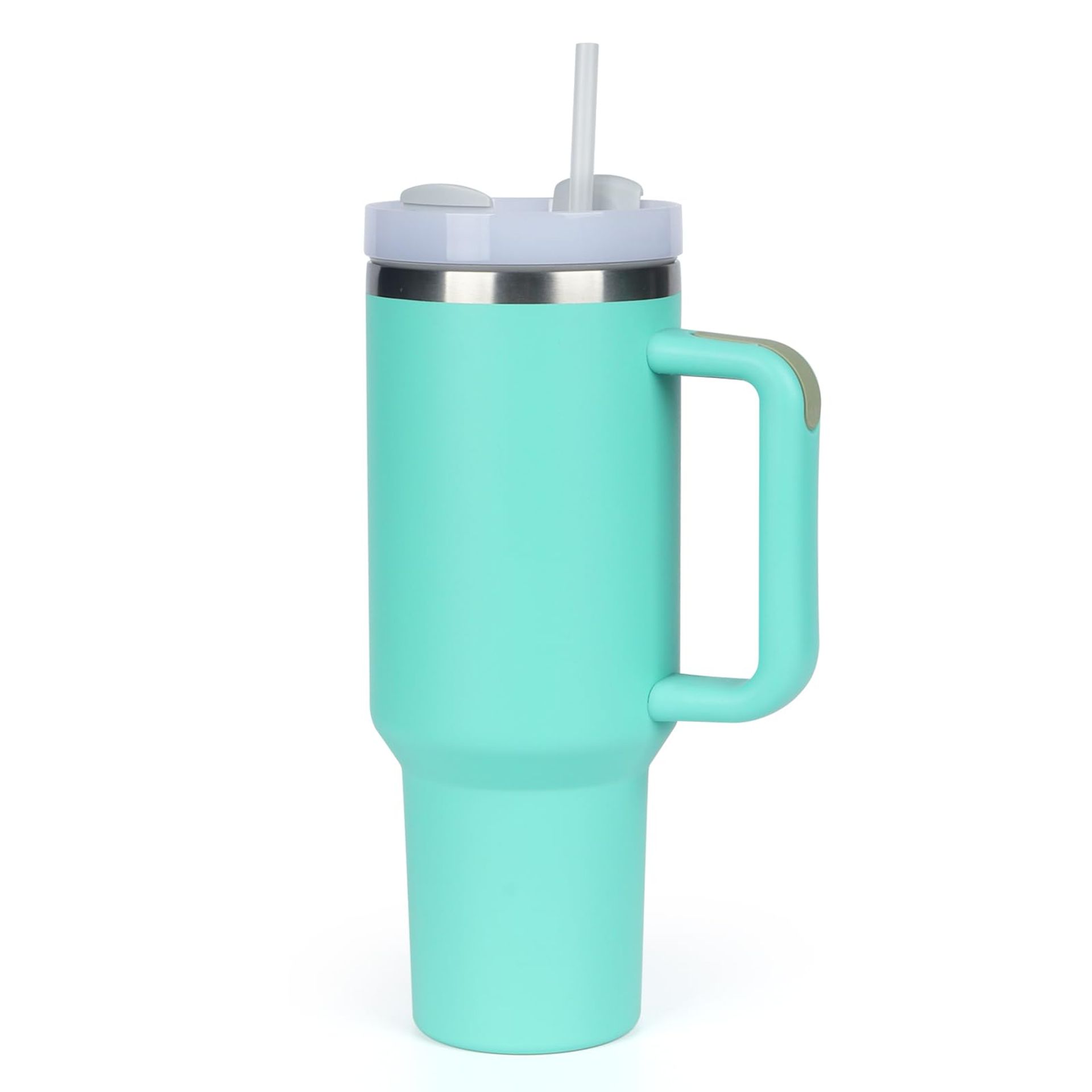 VIGIND 40oz Travel Coffee Tumbler - Stainless Steel Insulated Tumbler Mug for Hot & Cold Drinks, Metal Water Bottle with Straw, Handle & Swivel Lid (Green)
