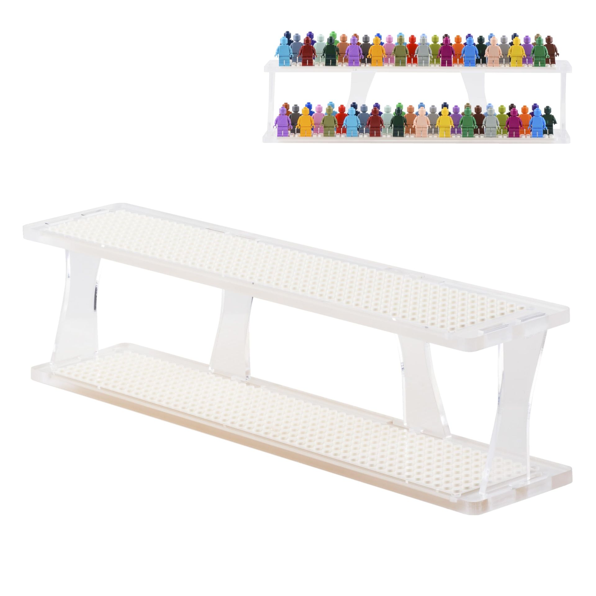 Tabletop Stackable Minifigure Display Case Holds 72 Figures Acrylic Organiser Compatible with Major Brands - White 43x10.6x8.4 cm
