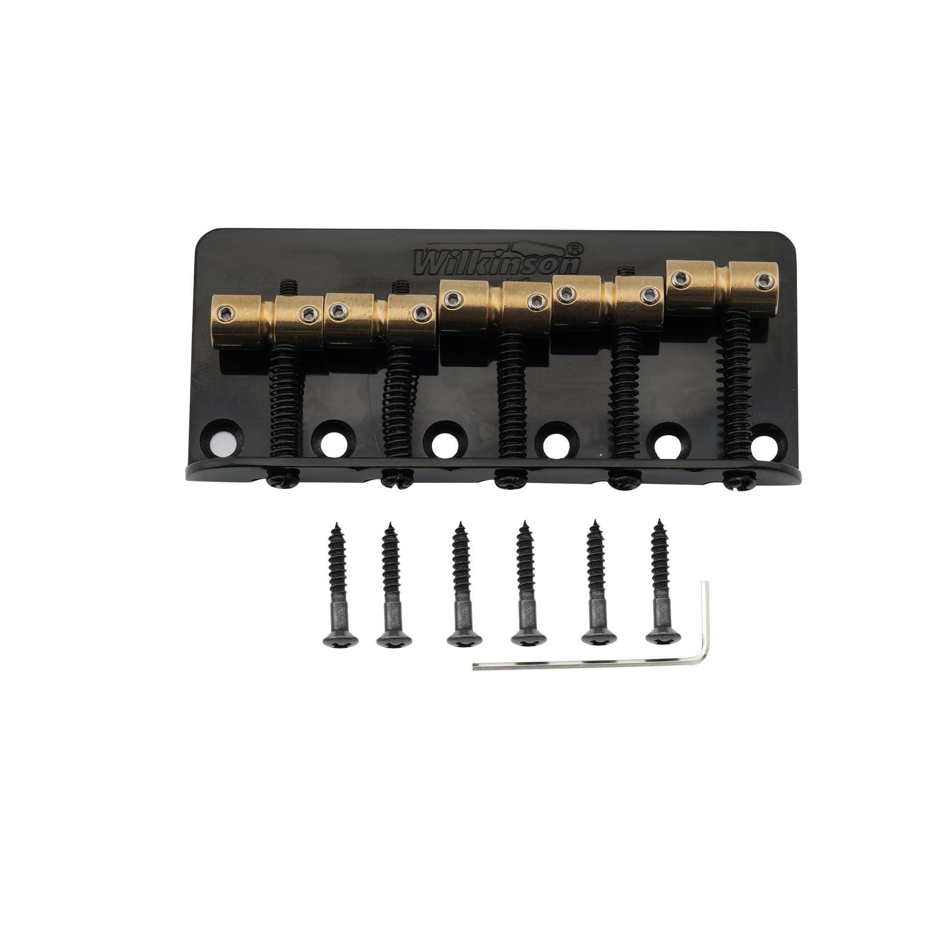 5-String Bass Bridge with Brass Saddles for Precision and Jazz Bass by Musiclily - Black 18mm