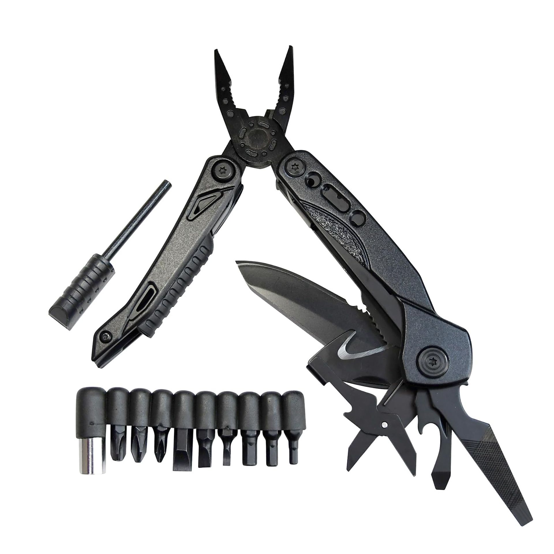 22-in-1 Camping Multitool Stainless Steel Folding Pliers with Sheath for Hiking, Fishing & DIY - Black