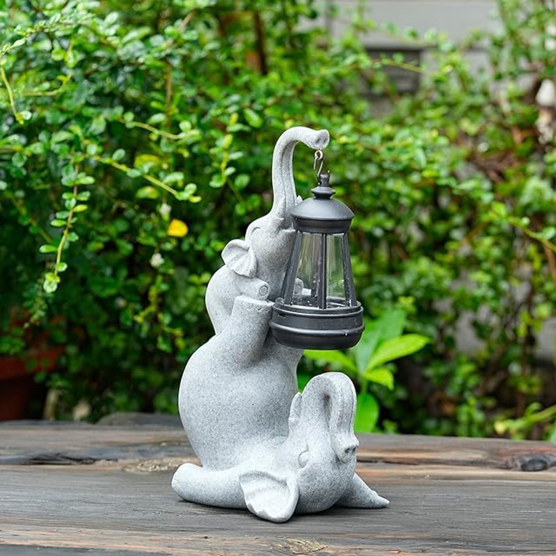Solar Elephant Garden Statue Light, 10in Resin Outdoor Figurine for Patio, Lawn & Yard Décor